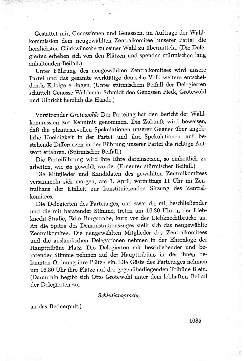 Protokoll der Verhandlungen des Ⅳ. Parteitages der Sozialistischen Einheitspartei Deutschlands (SED) [Deutsche Demokratische Republik (DDR)] 1954, Seite 1085