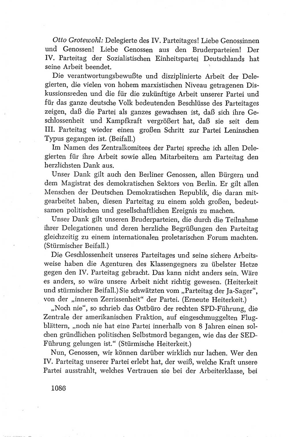 Protokoll der Verhandlungen des Ⅳ. Parteitages der Sozialistischen Einheitspartei Deutschlands (SED) [Deutsche Demokratische Republik (DDR)] 1954, Seite 1086