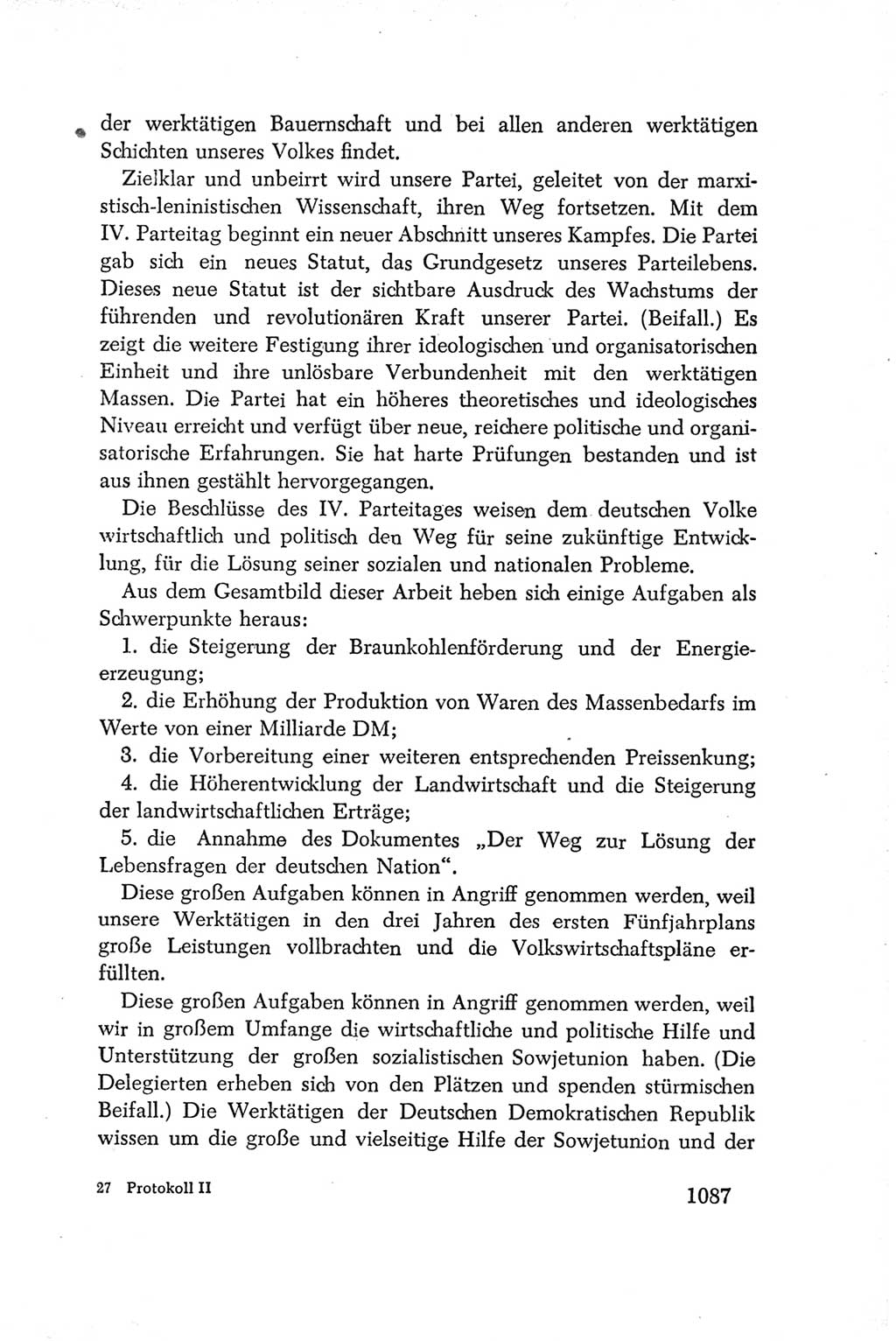 Protokoll der Verhandlungen des Ⅳ. Parteitages der Sozialistischen Einheitspartei Deutschlands (SED) [Deutsche Demokratische Republik (DDR)] 1954, Seite 1087