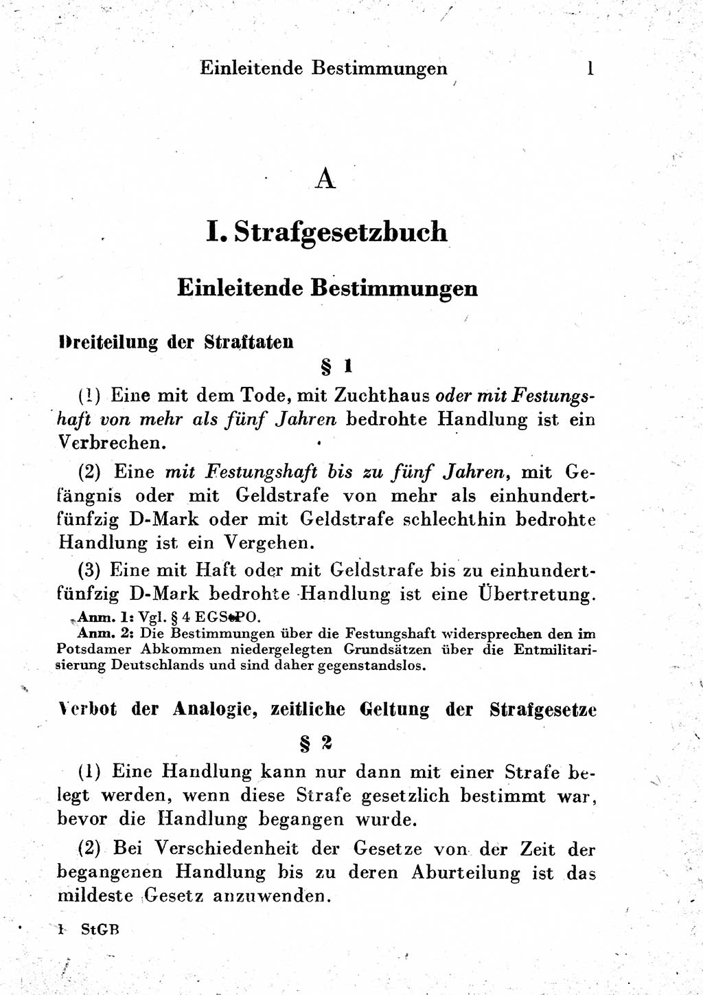 Strafgesetzbuch (StGB) und andere Strafgesetze [Deutsche Demokratische Republik (DDR)] 1954, Seite 1 (StGB Strafges. DDR 1954, S. 1)