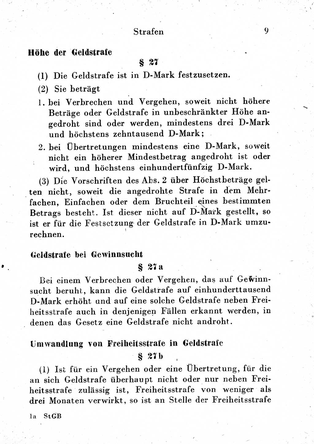 Strafgesetzbuch (StGB) und andere Strafgesetze [Deutsche Demokratische Republik (DDR)] 1954, Seite 9 (StGB Strafges. DDR 1954, S. 9)
