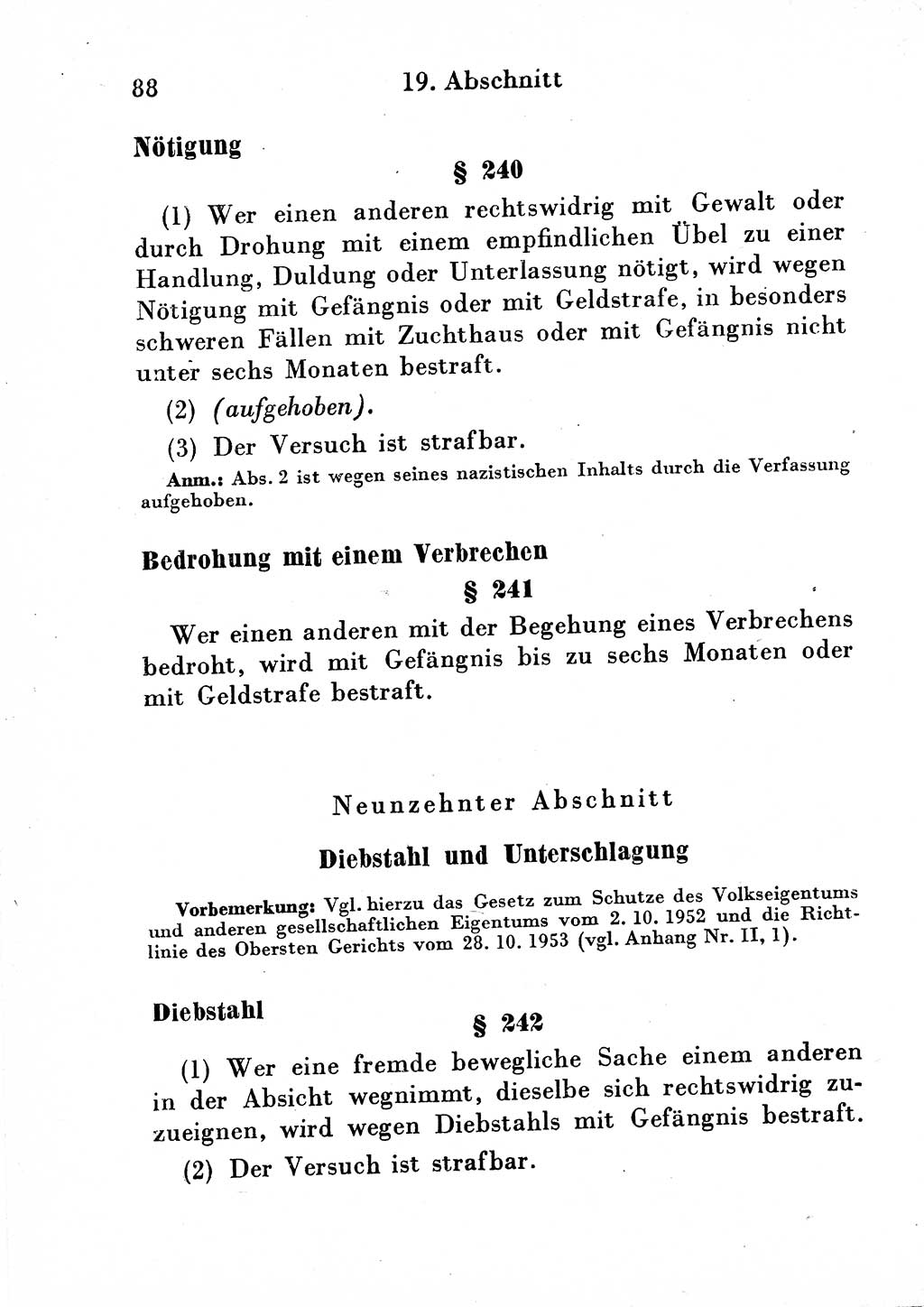 Strafgesetzbuch (StGB) und andere Strafgesetze [Deutsche Demokratische Republik (DDR)] 1954, Seite 88 (StGB Strafges. DDR 1954, S. 88)