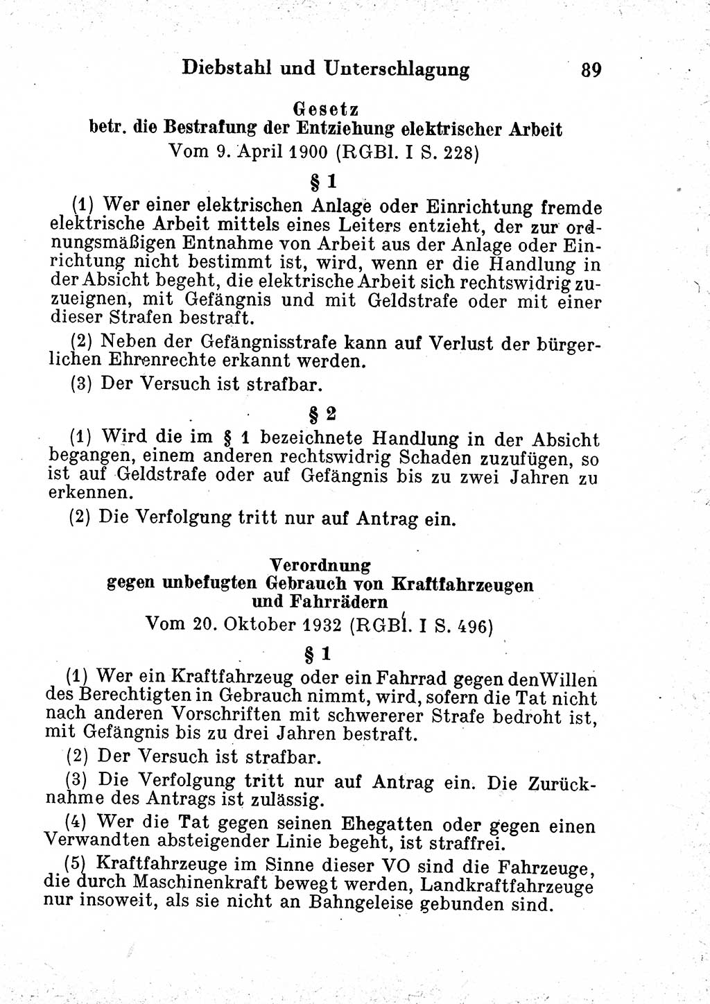 Strafgesetzbuch (StGB) und andere Strafgesetze [Deutsche Demokratische Republik (DDR)] 1954, Seite 89 (StGB Strafges. DDR 1954, S. 89)