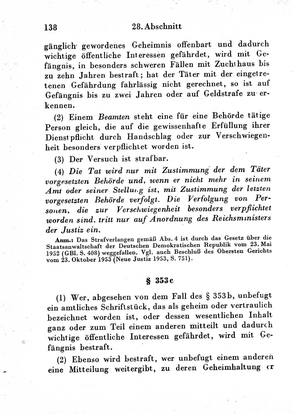 Strafgesetzbuch (StGB) und andere Strafgesetze [Deutsche Demokratische Republik (DDR)] 1954, Seite 138 (StGB Strafges. DDR 1954, S. 138)