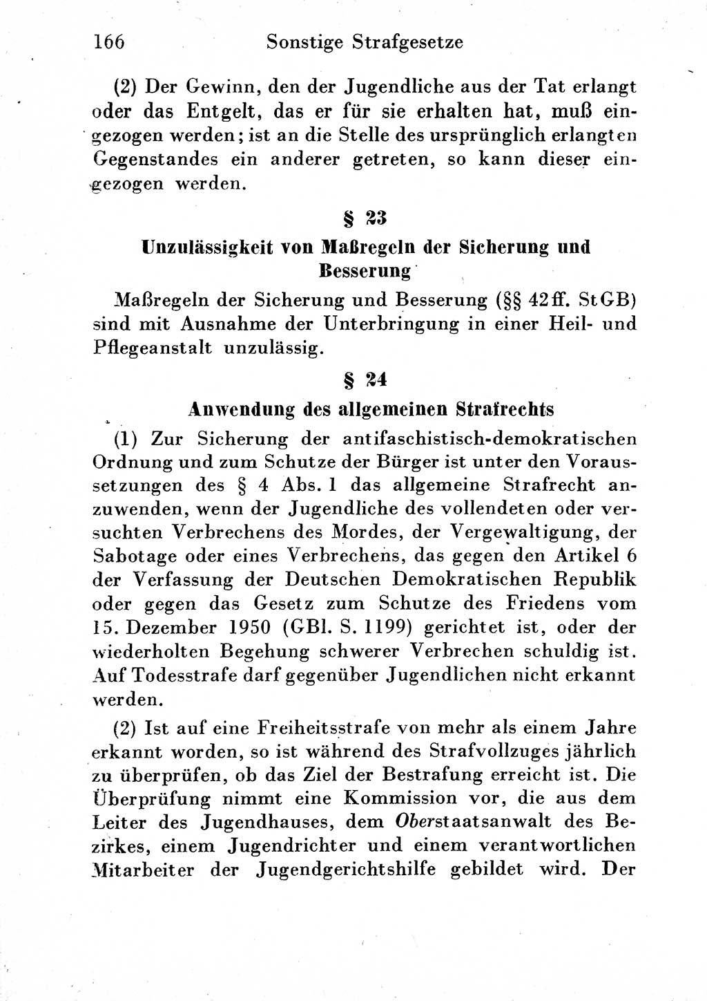 Strafgesetzbuch (StGB) und andere Strafgesetze [Deutsche Demokratische Republik (DDR)] 1954, Seite 166 (StGB Strafges. DDR 1954, S. 166)
