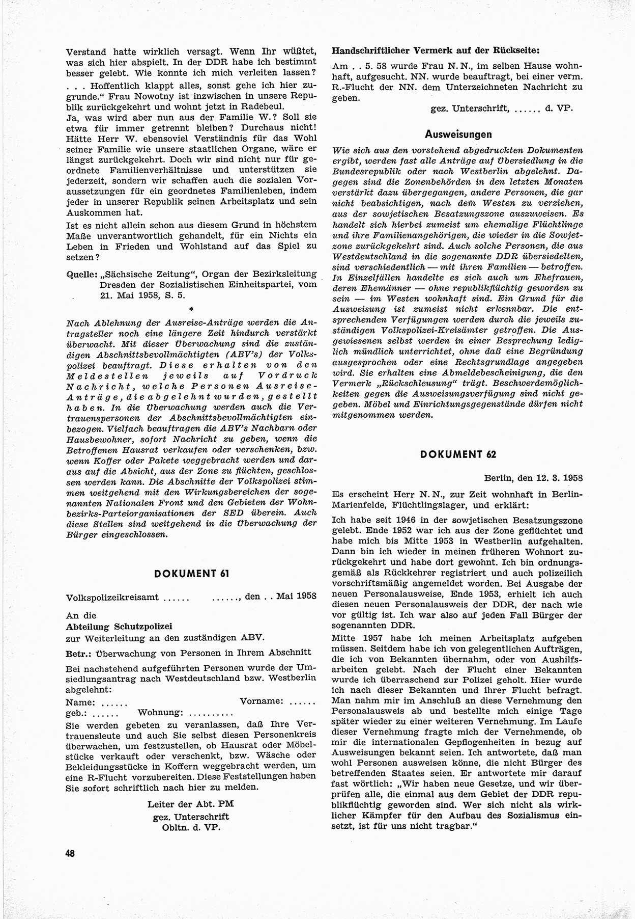 Unrecht als System, Dokumente über planmäßige Rechtsverletzungen in der Sowjetzone Deutschlands, zusammengestellt vom Untersuchungsausschuß Freiheitlicher Juristen (UFJ), Teil Ⅲ 1954-1958, herausgegeben vom Bundesministerium für gesamtdeutsche Fragen, Bonn 1958, Seite 48 (Unr. Syst. 1954-1958, S. 48)