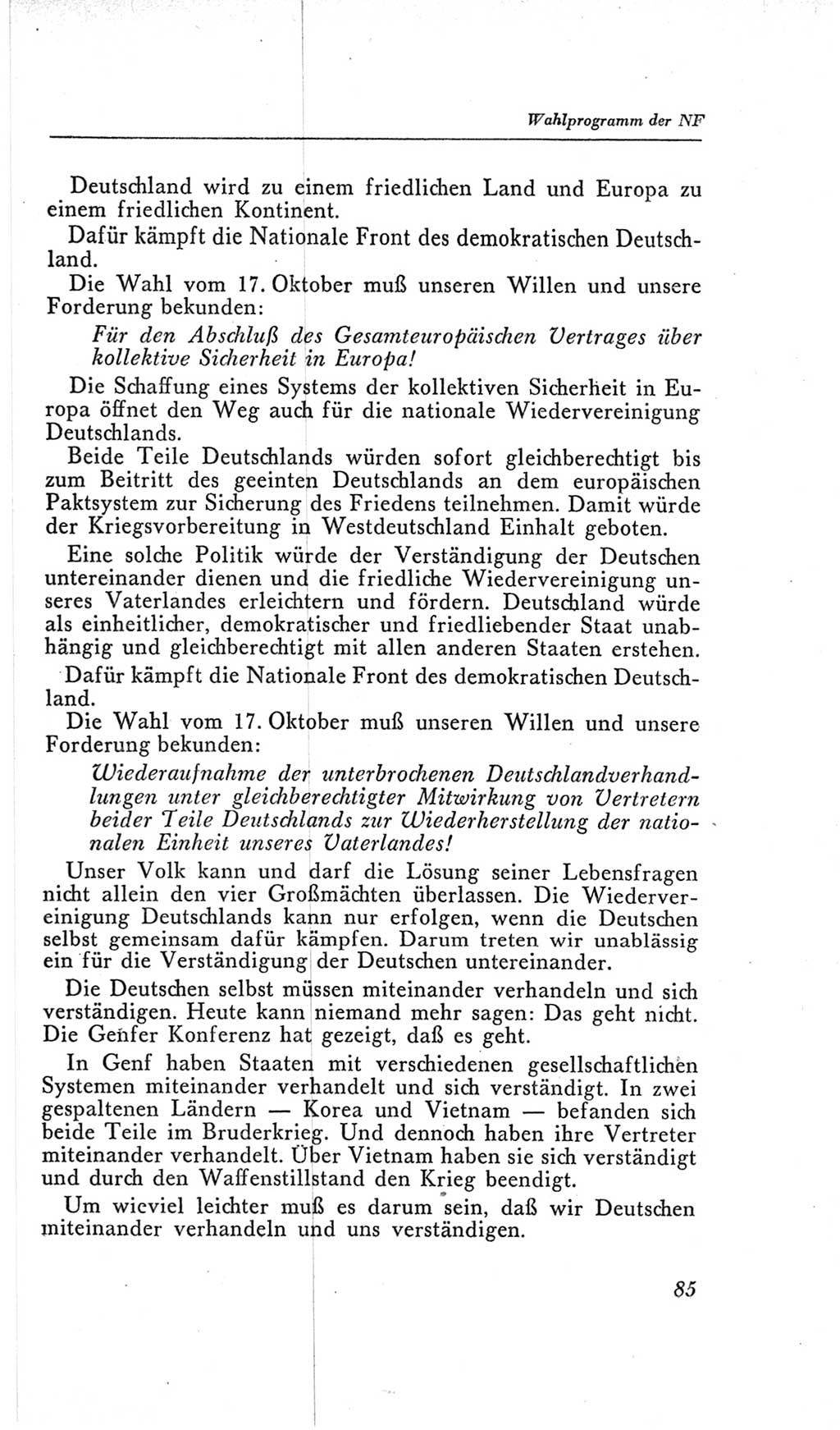 Handbuch der Volkskammer (VK) der Deutschen Demokratischen Republik (DDR), 2. Wahlperiode 1954-1958, Seite 85 (Hdb. VK. DDR, 2. WP. 1954-1958, S. 85)