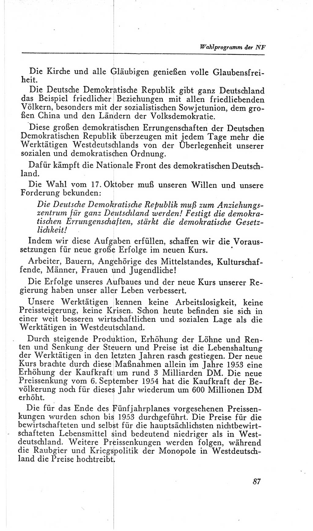 Handbuch der Volkskammer (VK) der Deutschen Demokratischen Republik (DDR), 2. Wahlperiode 1954-1958, Seite 87 (Hdb. VK. DDR, 2. WP. 1954-1958, S. 87)