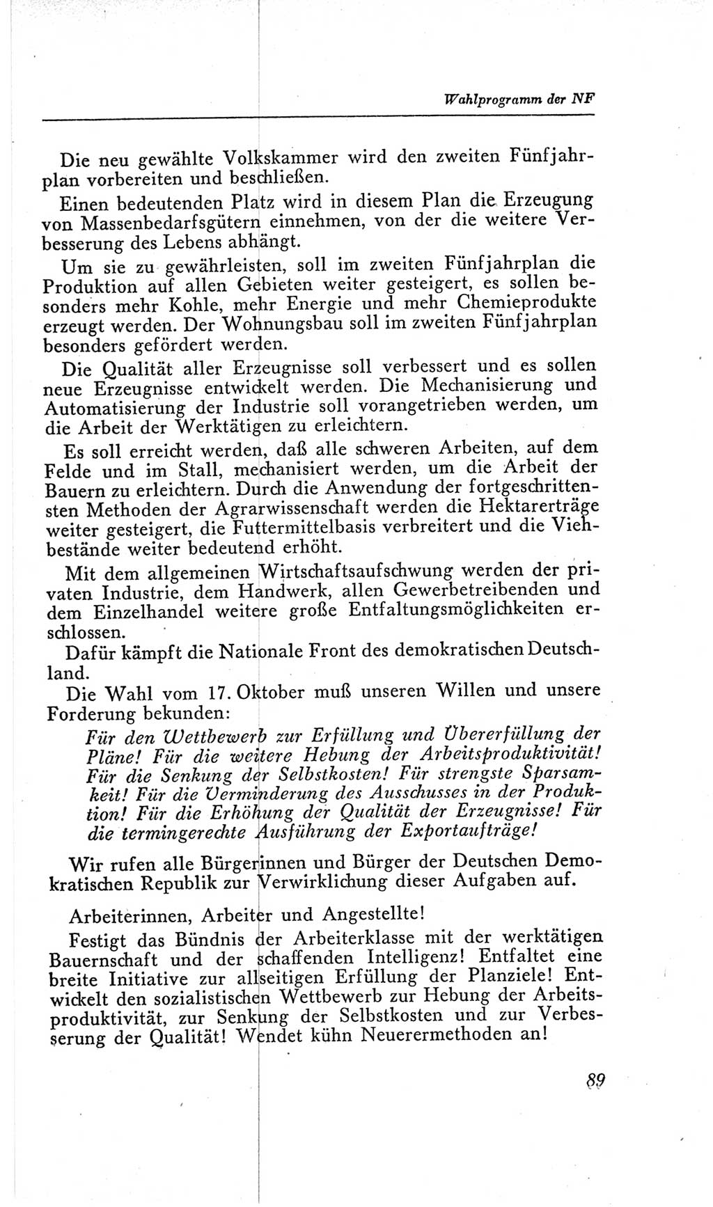 Handbuch der Volkskammer (VK) der Deutschen Demokratischen Republik (DDR), 2. Wahlperiode 1954-1958, Seite 89 (Hdb. VK. DDR, 2. WP. 1954-1958, S. 89)