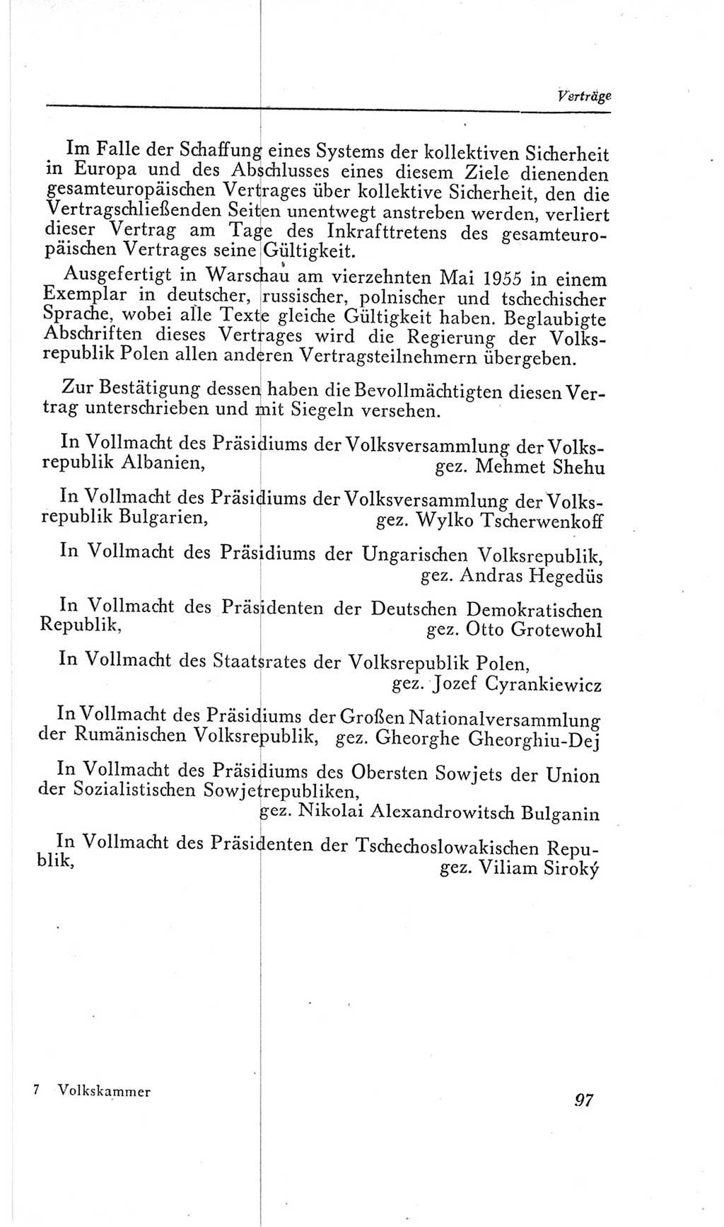 Handbuch der Volkskammer (VK) der Deutschen Demokratischen Republik (DDR), 2. Wahlperiode 1954-1958, Seite 97 (Hdb. VK. DDR, 2. WP. 1954-1958, S. 97)