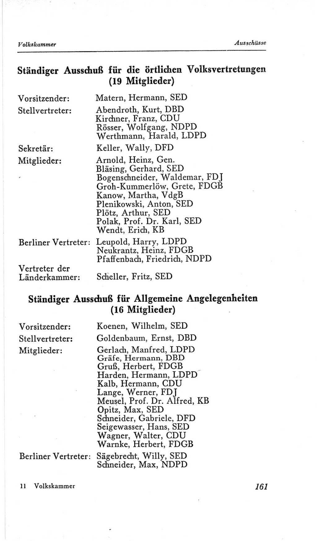 Handbuch der Volkskammer (VK) der Deutschen Demokratischen Republik (DDR), 2. Wahlperiode 1954-1958, Seite 161 (Hdb. VK. DDR, 2. WP. 1954-1958, S. 161)