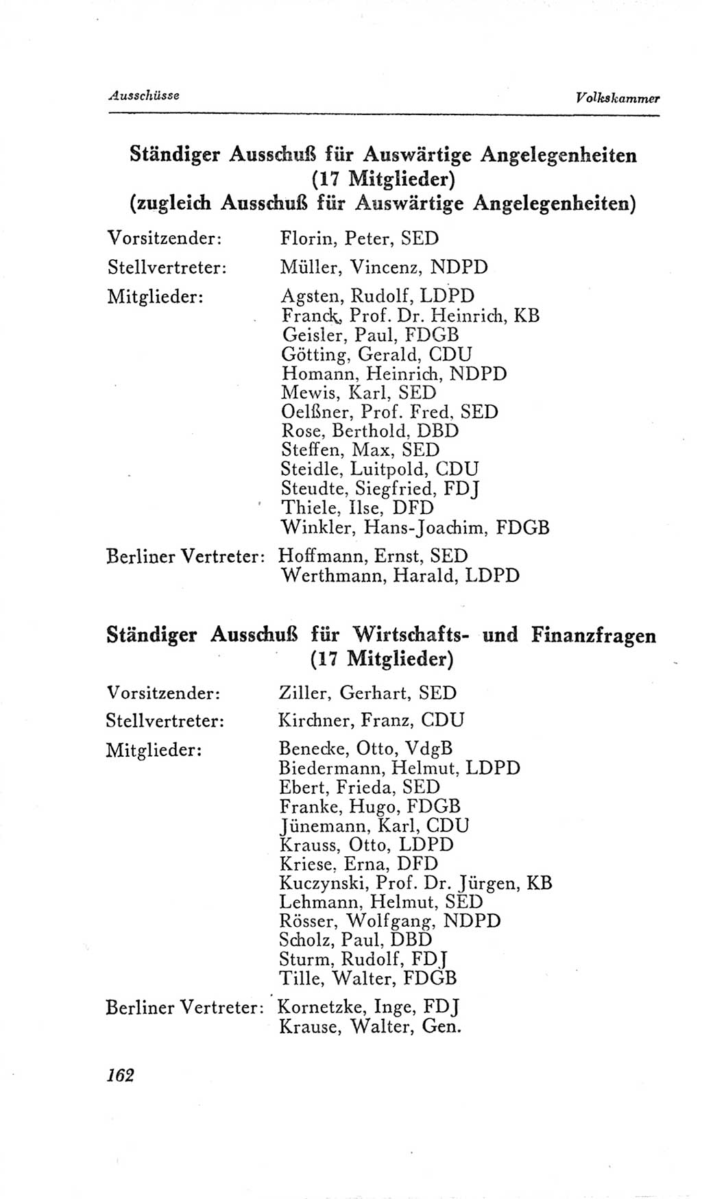 Handbuch der Volkskammer (VK) der Deutschen Demokratischen Republik (DDR), 2. Wahlperiode 1954-1958, Seite 162 (Hdb. VK. DDR, 2. WP. 1954-1958, S. 162)