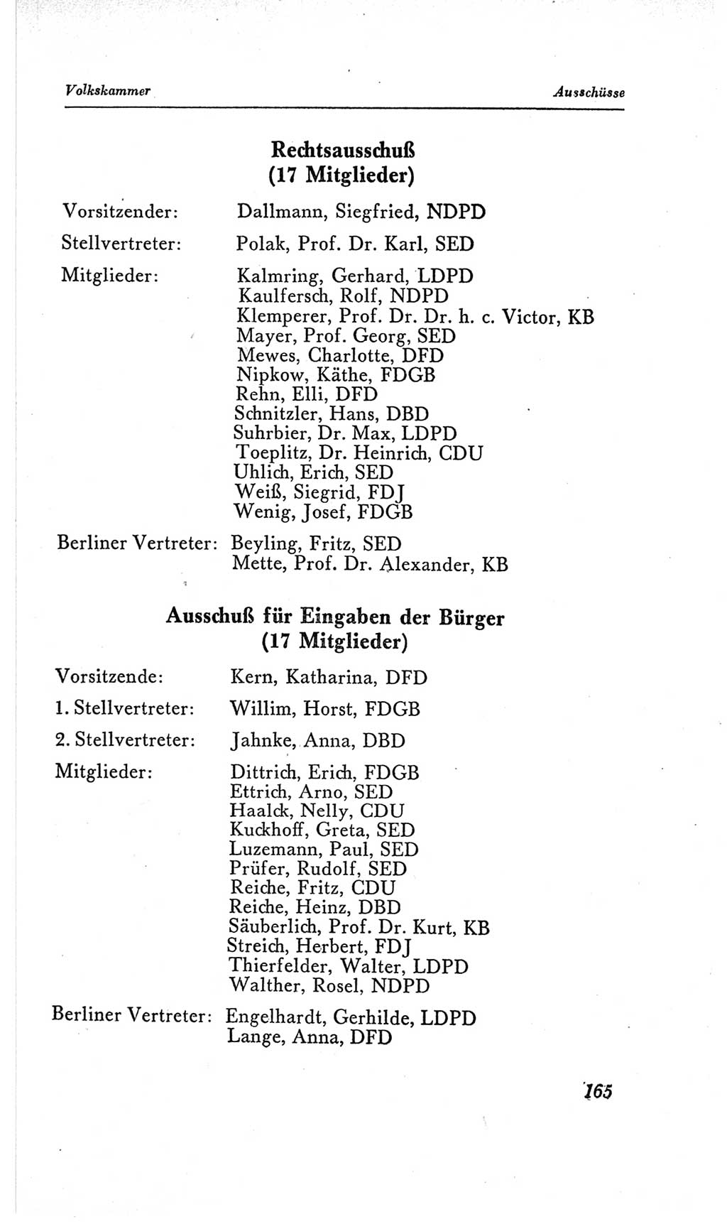 Handbuch der Volkskammer (VK) der Deutschen Demokratischen Republik (DDR), 2. Wahlperiode 1954-1958, Seite 165 (Hdb. VK. DDR, 2. WP. 1954-1958, S. 165)