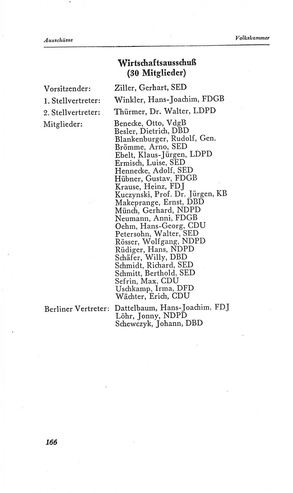 Handbuch der Volkskammer (VK) der Deutschen Demokratischen Republik (DDR), 2. Wahlperiode 1954-1958, Seite 166 (Hdb. VK. DDR, 2. WP. 1954-1958, S. 166)