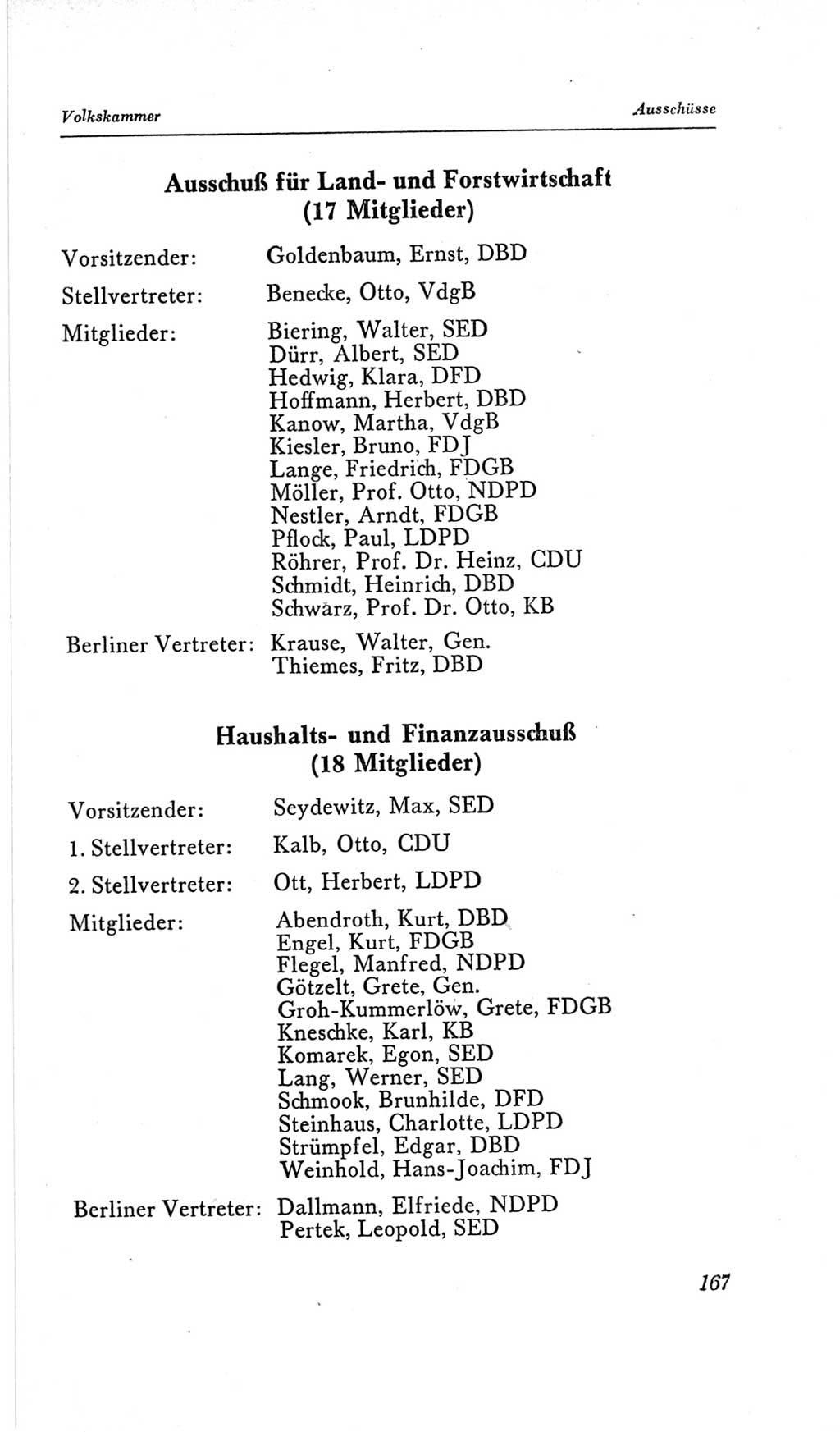 Handbuch der Volkskammer (VK) der Deutschen Demokratischen Republik (DDR), 2. Wahlperiode 1954-1958, Seite 167 (Hdb. VK. DDR, 2. WP. 1954-1958, S. 167)