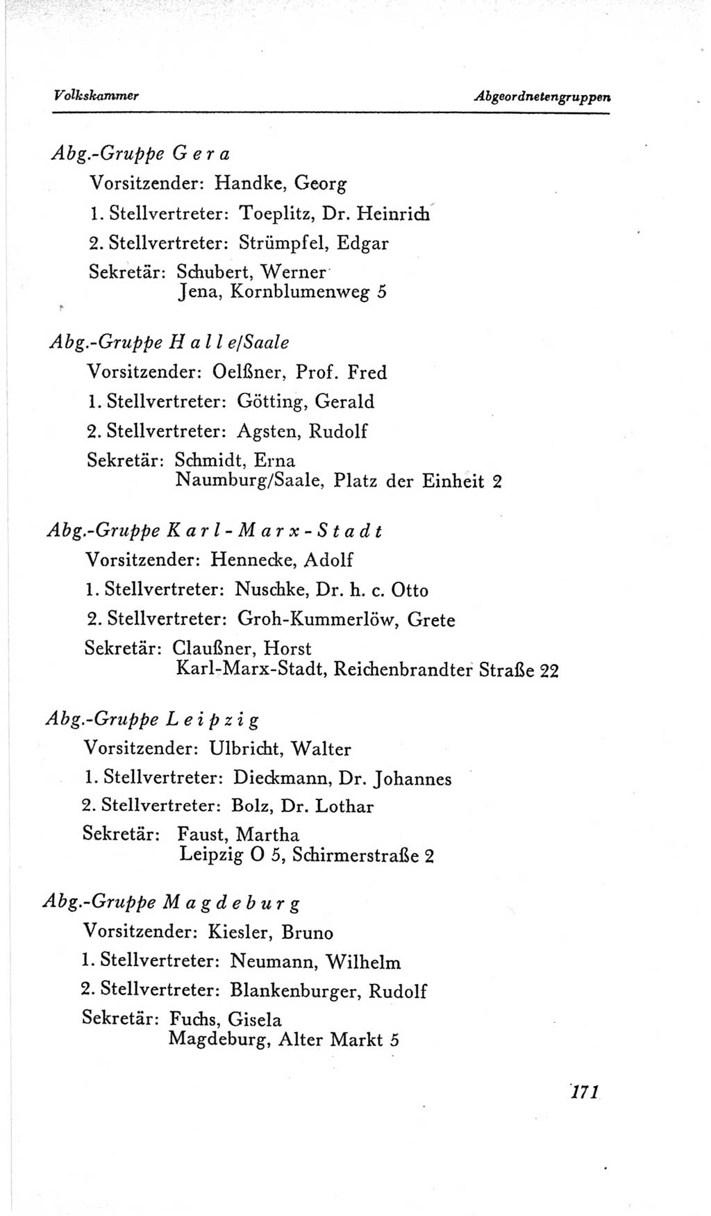 Handbuch der Volkskammer (VK) der Deutschen Demokratischen Republik (DDR), 2. Wahlperiode 1954-1958, Seite 171 (Hdb. VK. DDR, 2. WP. 1954-1958, S. 171)