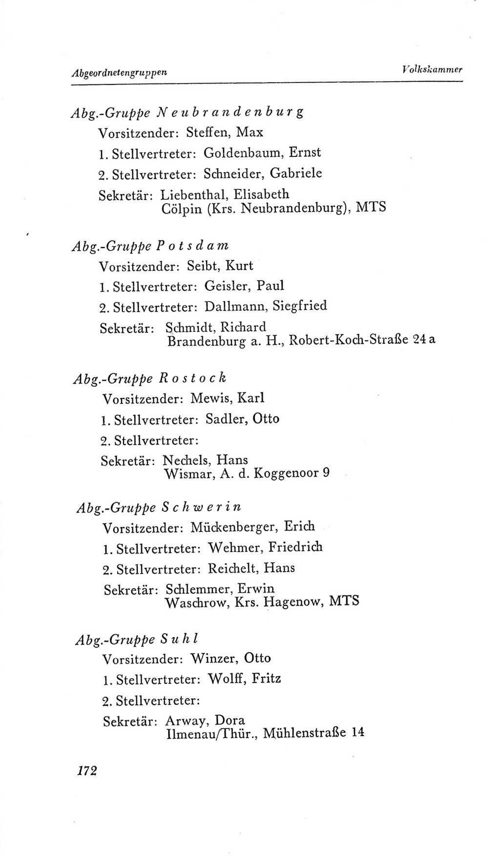 Handbuch der Volkskammer (VK) der Deutschen Demokratischen Republik (DDR), 2. Wahlperiode 1954-1958, Seite 172 (Hdb. VK. DDR, 2. WP. 1954-1958, S. 172)