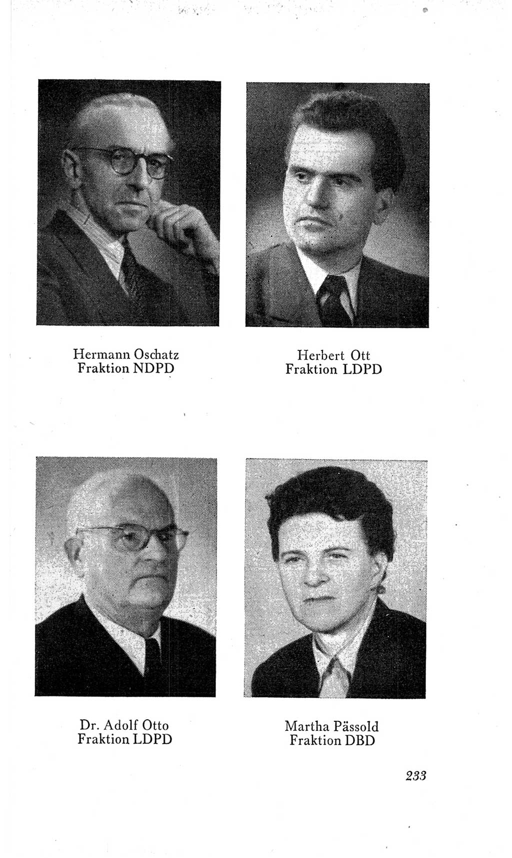 Handbuch der Volkskammer (VK) der Deutschen Demokratischen Republik (DDR), 2. Wahlperiode 1954-1958, Seite 233 (Hdb. VK. DDR, 2. WP. 1954-1958, S. 233)