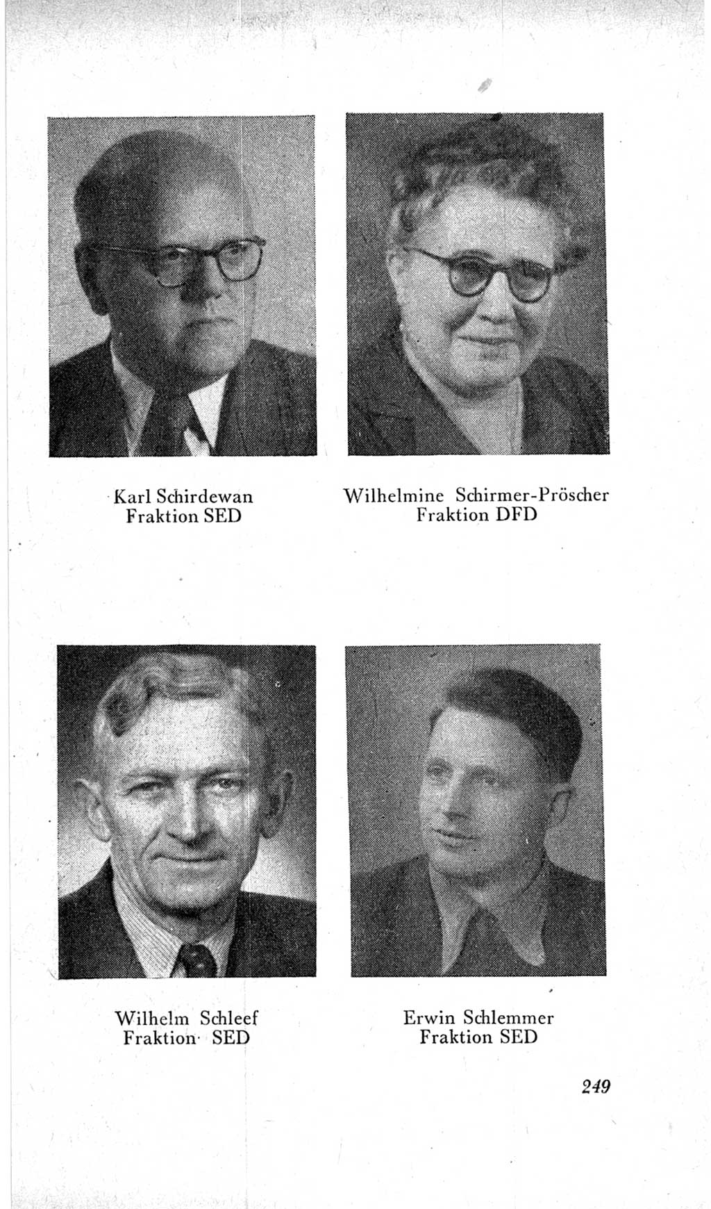 Handbuch der Volkskammer (VK) der Deutschen Demokratischen Republik (DDR), 2. Wahlperiode 1954-1958, Seite 249 (Hdb. VK. DDR, 2. WP. 1954-1958, S. 249)