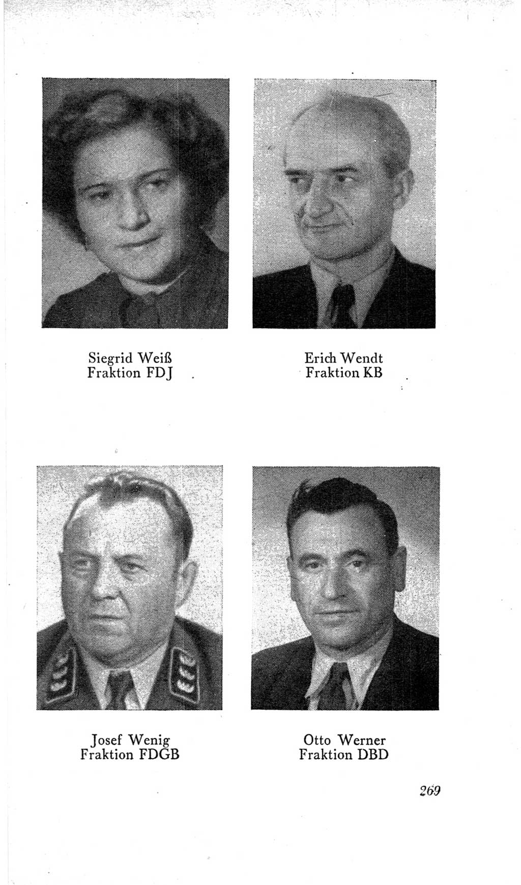 Handbuch der Volkskammer (VK) der Deutschen Demokratischen Republik (DDR), 2. Wahlperiode 1954-1958, Seite 269 (Hdb. VK. DDR, 2. WP. 1954-1958, S. 269)