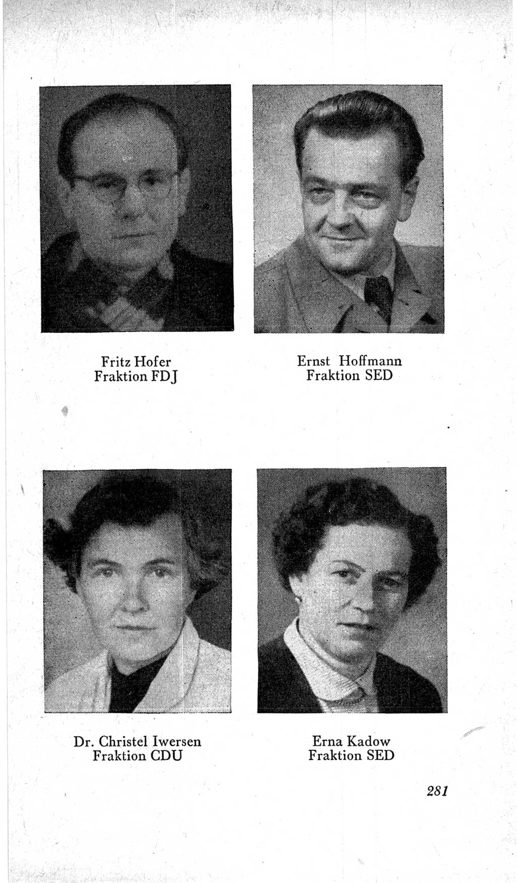 Handbuch der Volkskammer (VK) der Deutschen Demokratischen Republik (DDR), 2. Wahlperiode 1954-1958, Seite 281 (Hdb. VK. DDR, 2. WP. 1954-1958, S. 281)