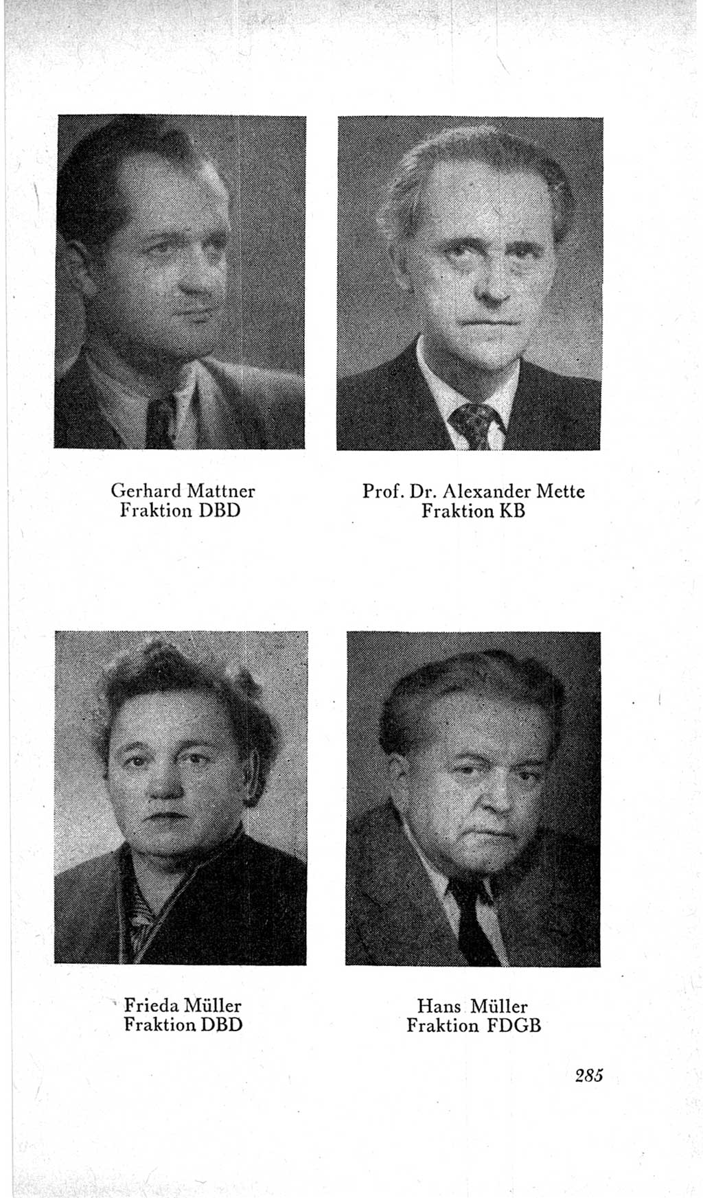Handbuch der Volkskammer (VK) der Deutschen Demokratischen Republik (DDR), 2. Wahlperiode 1954-1958, Seite 285 (Hdb. VK. DDR, 2. WP. 1954-1958, S. 285)