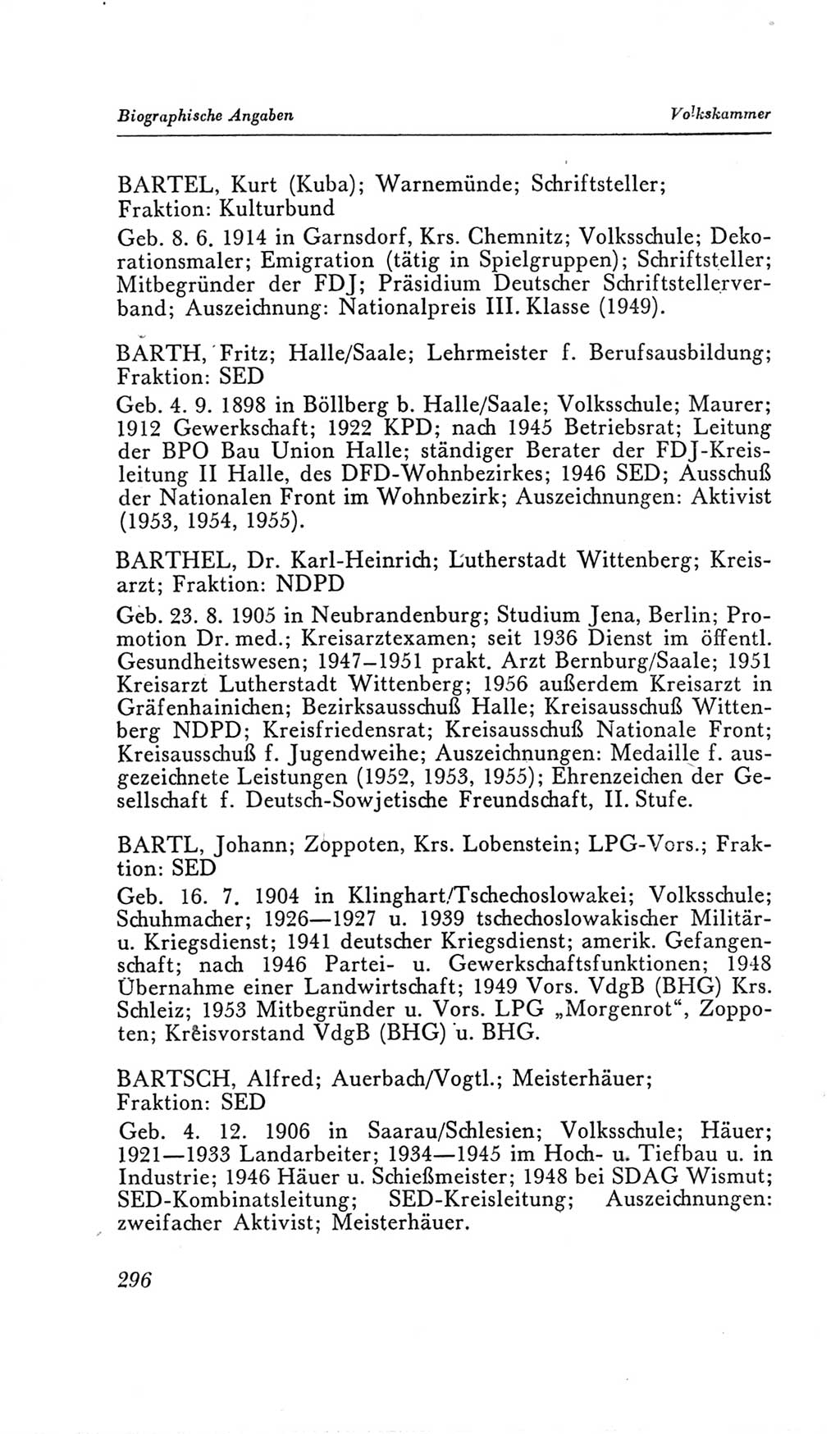 Handbuch der Volkskammer (VK) der Deutschen Demokratischen Republik (DDR), 2. Wahlperiode 1954-1958, Seite 296 (Hdb. VK. DDR, 2. WP. 1954-1958, S. 296)