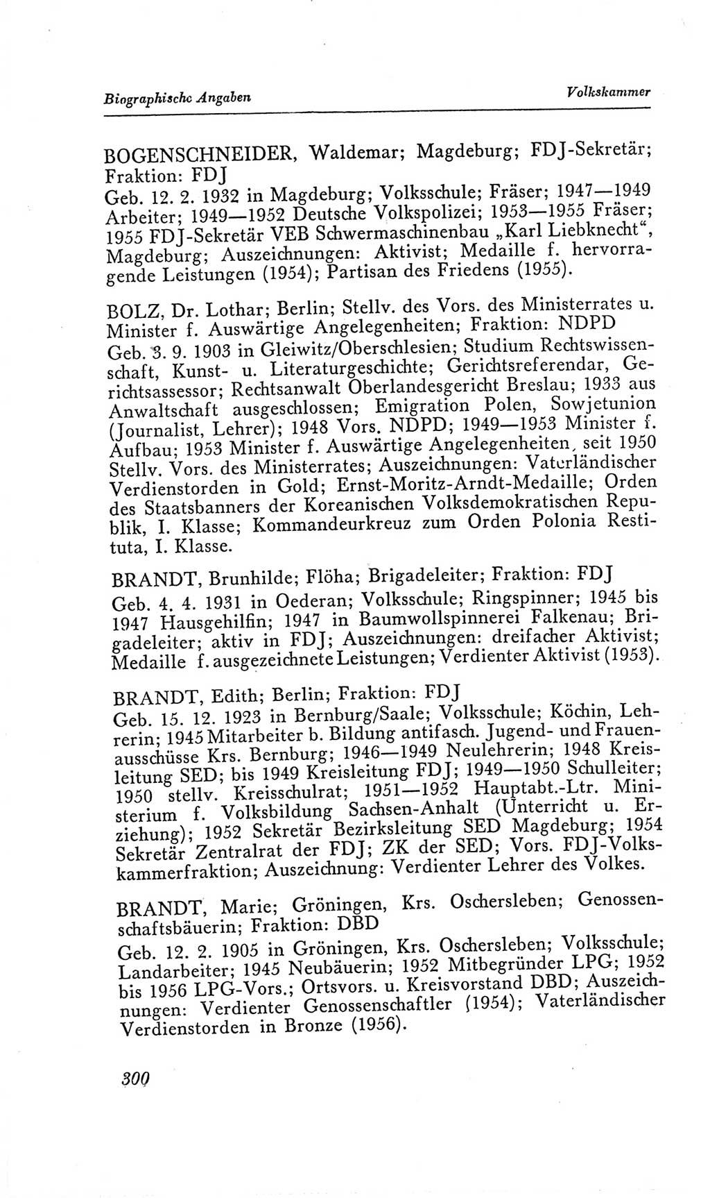 Handbuch der Volkskammer (VK) der Deutschen Demokratischen Republik (DDR), 2. Wahlperiode 1954-1958, Seite 300 (Hdb. VK. DDR, 2. WP. 1954-1958, S. 300)