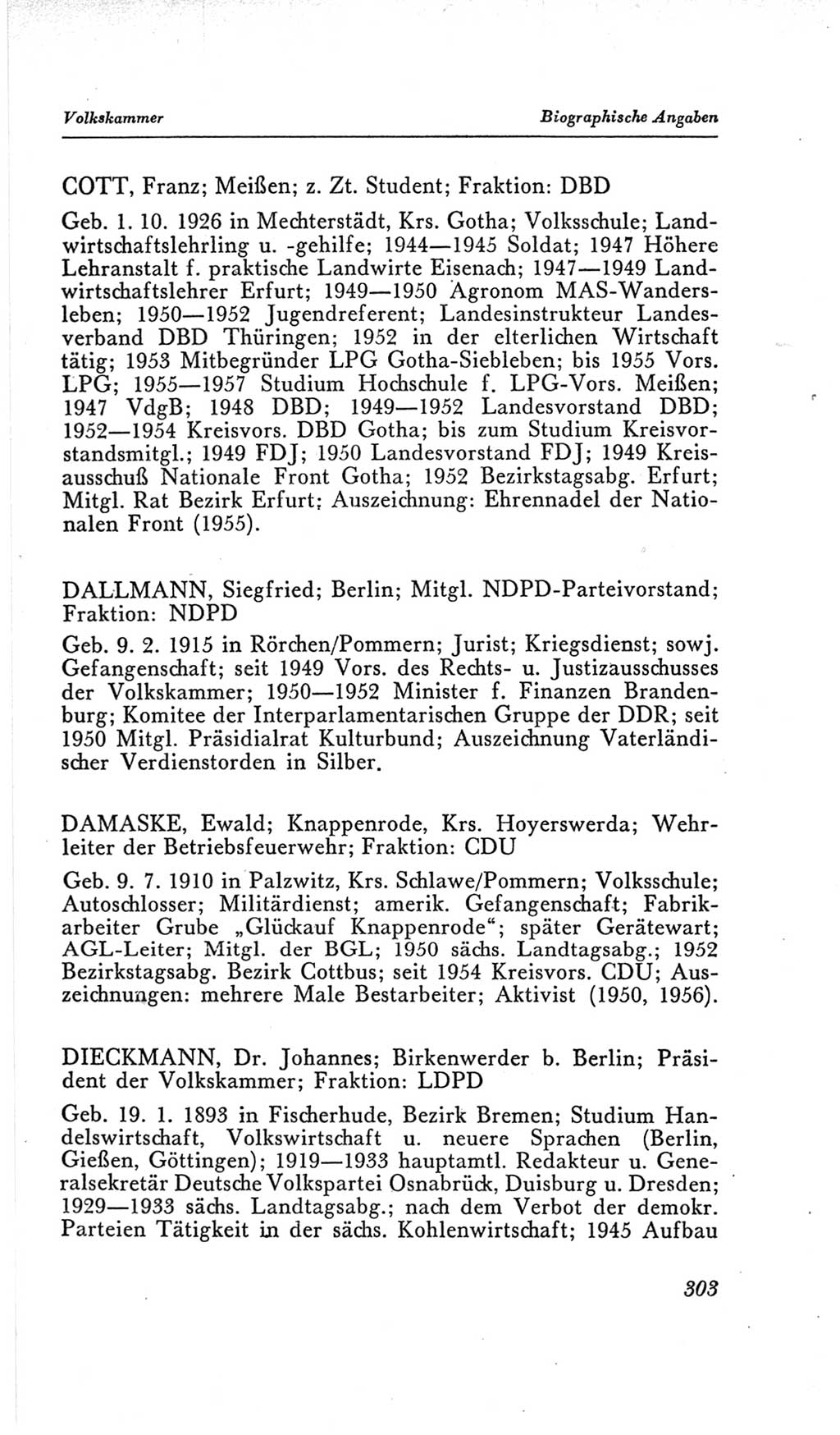 Handbuch der Volkskammer (VK) der Deutschen Demokratischen Republik (DDR), 2. Wahlperiode 1954-1958, Seite 303 (Hdb. VK. DDR, 2. WP. 1954-1958, S. 303)