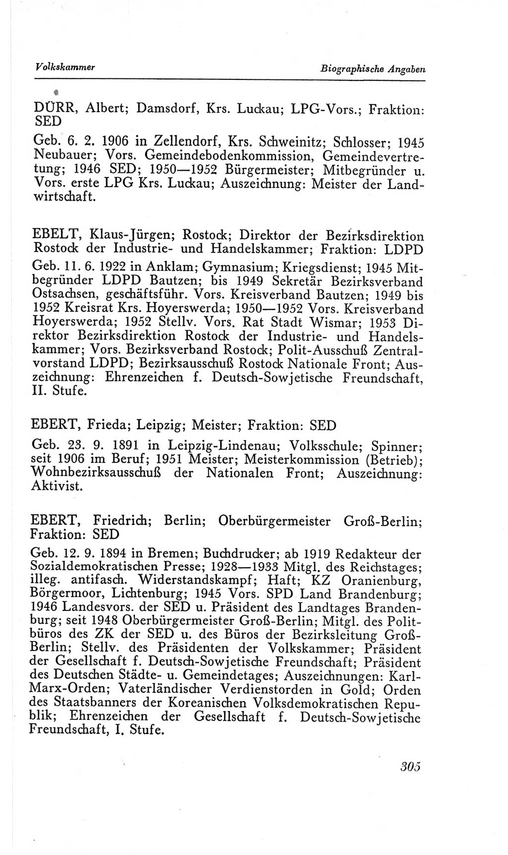 Handbuch der Volkskammer (VK) der Deutschen Demokratischen Republik (DDR), 2. Wahlperiode 1954-1958, Seite 305 (Hdb. VK. DDR, 2. WP. 1954-1958, S. 305)