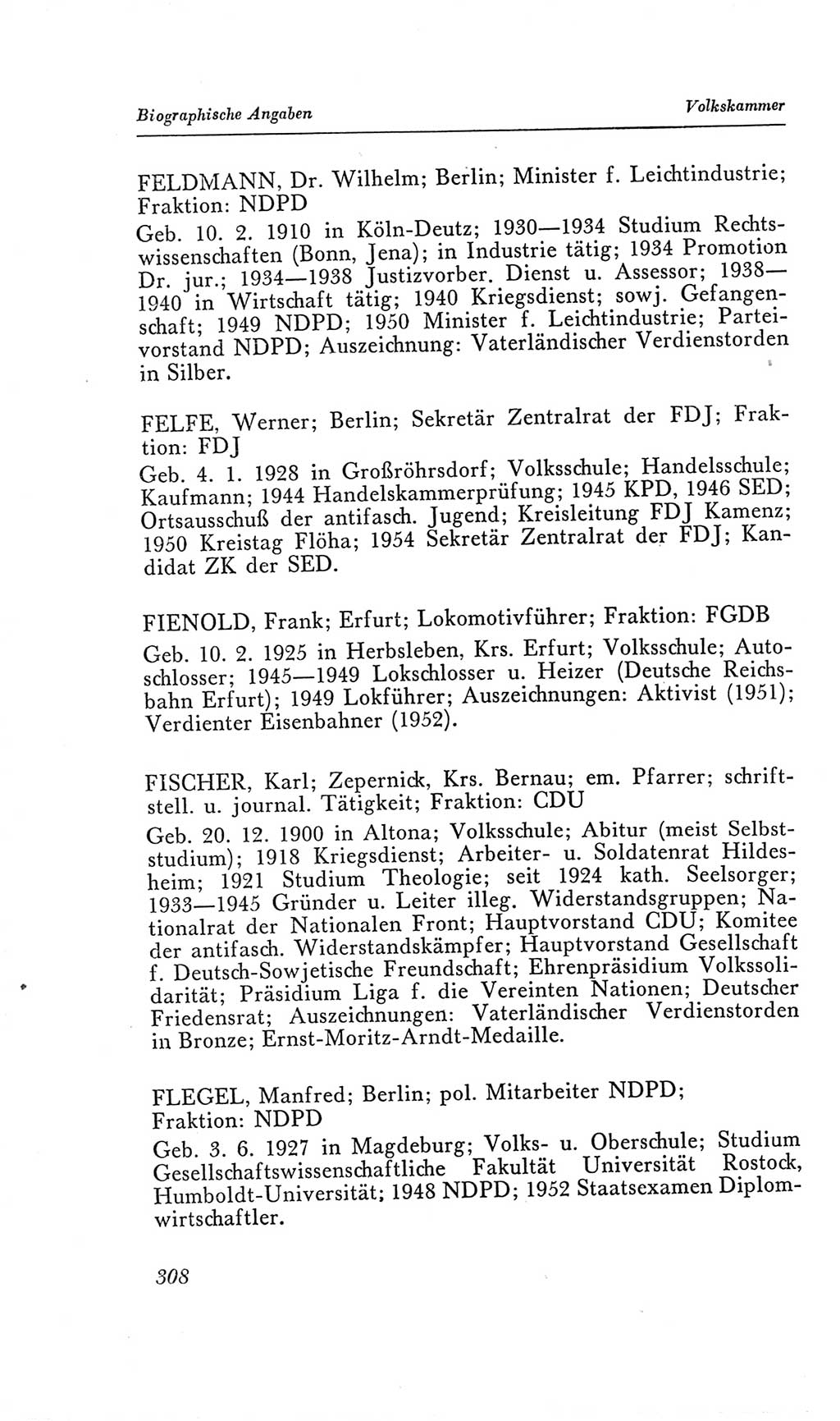 Handbuch der Volkskammer (VK) der Deutschen Demokratischen Republik (DDR), 2. Wahlperiode 1954-1958, Seite 308 (Hdb. VK. DDR, 2. WP. 1954-1958, S. 308)