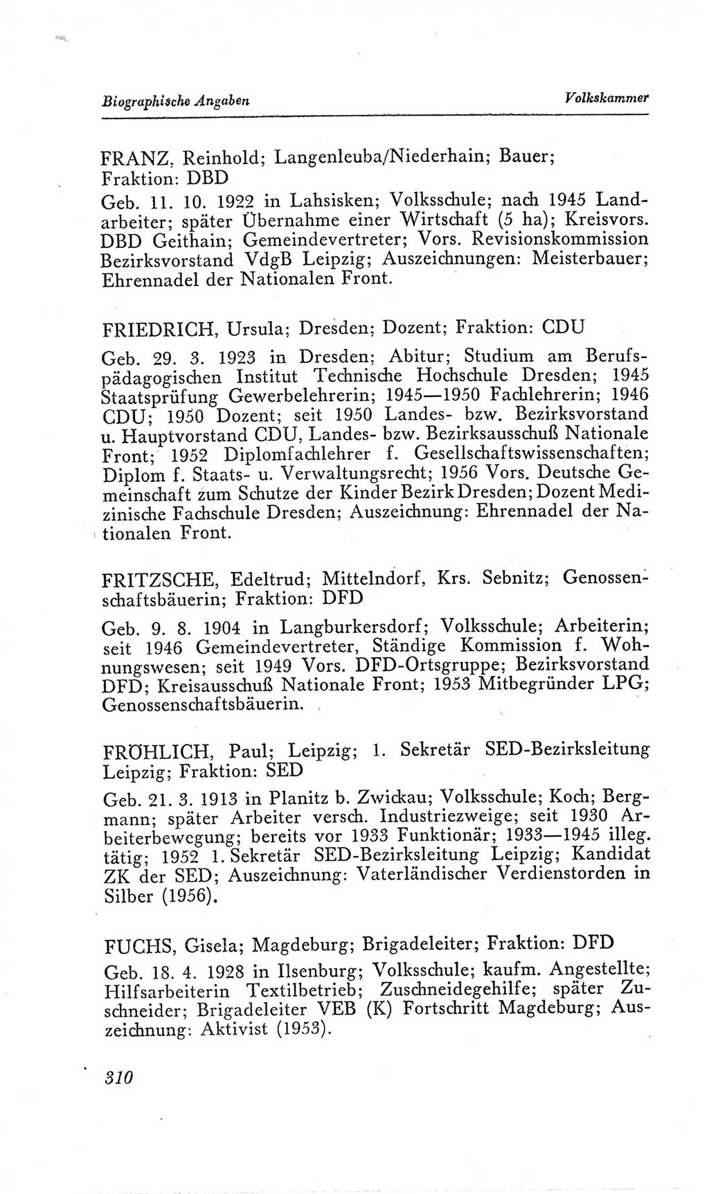 Handbuch der Volkskammer (VK) der Deutschen Demokratischen Republik (DDR), 2. Wahlperiode 1954-1958, Seite 310 (Hdb. VK. DDR, 2. WP. 1954-1958, S. 310)