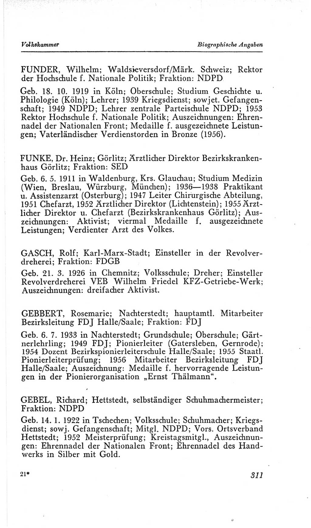 Handbuch der Volkskammer (VK) der Deutschen Demokratischen Republik (DDR), 2. Wahlperiode 1954-1958, Seite 311 (Hdb. VK. DDR, 2. WP. 1954-1958, S. 311)