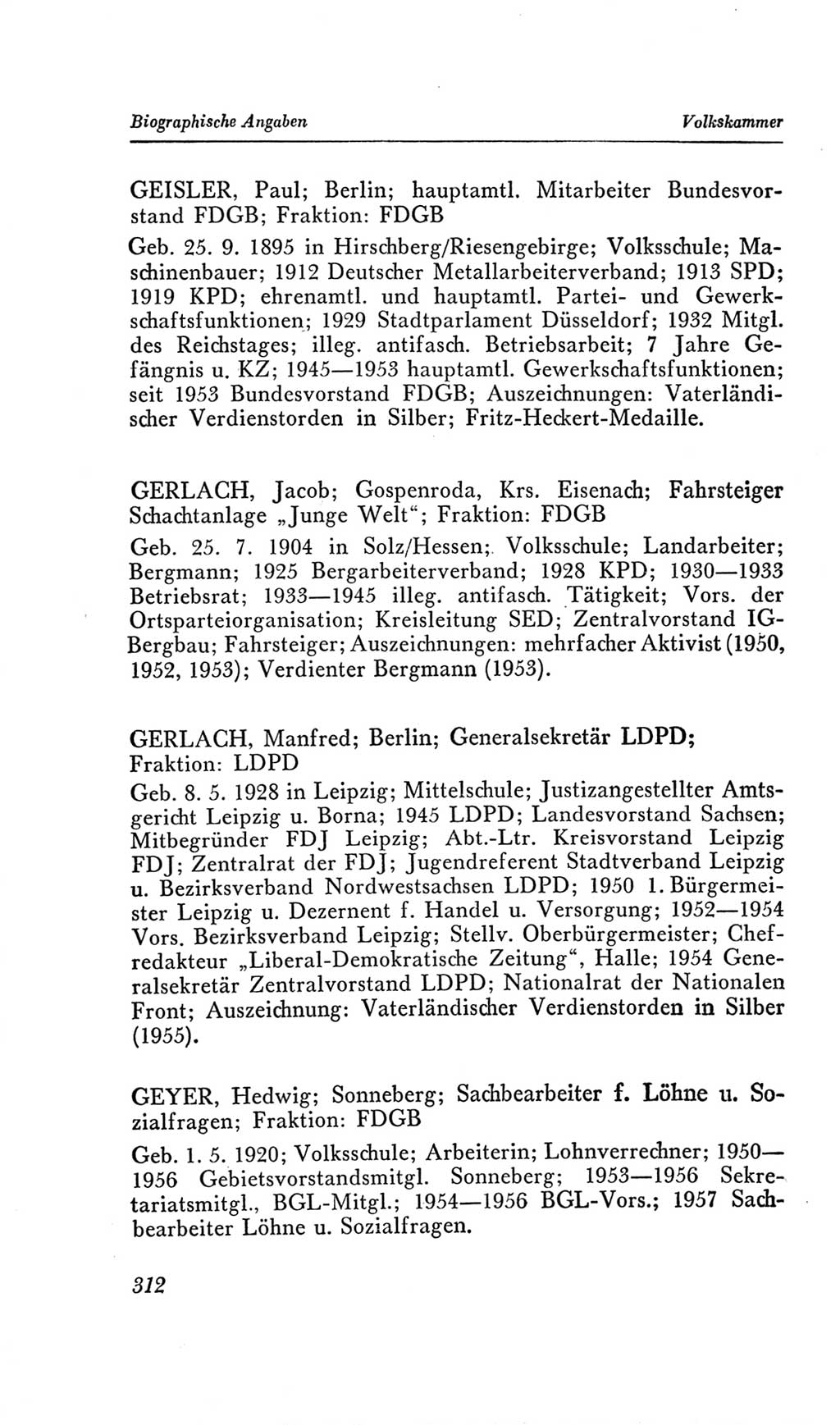 Handbuch der Volkskammer (VK) der Deutschen Demokratischen Republik (DDR), 2. Wahlperiode 1954-1958, Seite 312 (Hdb. VK. DDR, 2. WP. 1954-1958, S. 312)