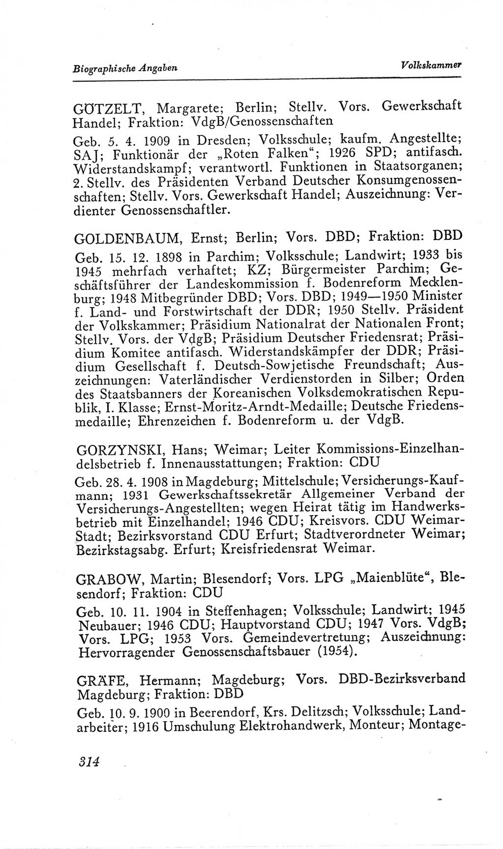 Handbuch der Volkskammer (VK) der Deutschen Demokratischen Republik (DDR), 2. Wahlperiode 1954-1958, Seite 314 (Hdb. VK. DDR, 2. WP. 1954-1958, S. 314)
