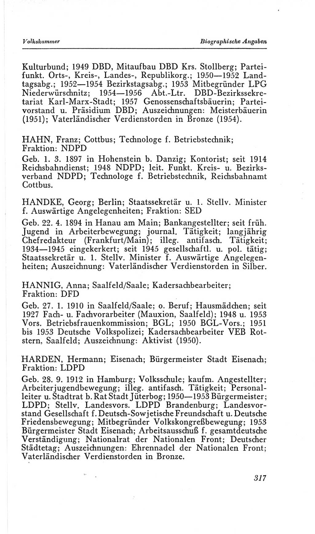 Handbuch der Volkskammer (VK) der Deutschen Demokratischen Republik (DDR), 2. Wahlperiode 1954-1958, Seite 317 (Hdb. VK. DDR, 2. WP. 1954-1958, S. 317)