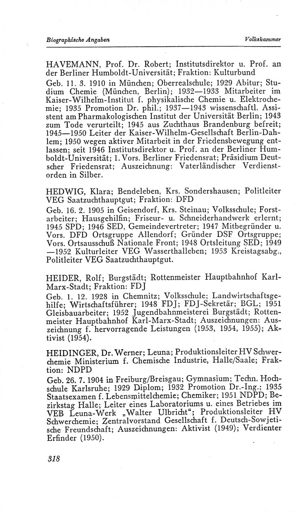 Handbuch der Volkskammer (VK) der Deutschen Demokratischen Republik (DDR), 2. Wahlperiode 1954-1958, Seite 318 (Hdb. VK. DDR, 2. WP. 1954-1958, S. 318)