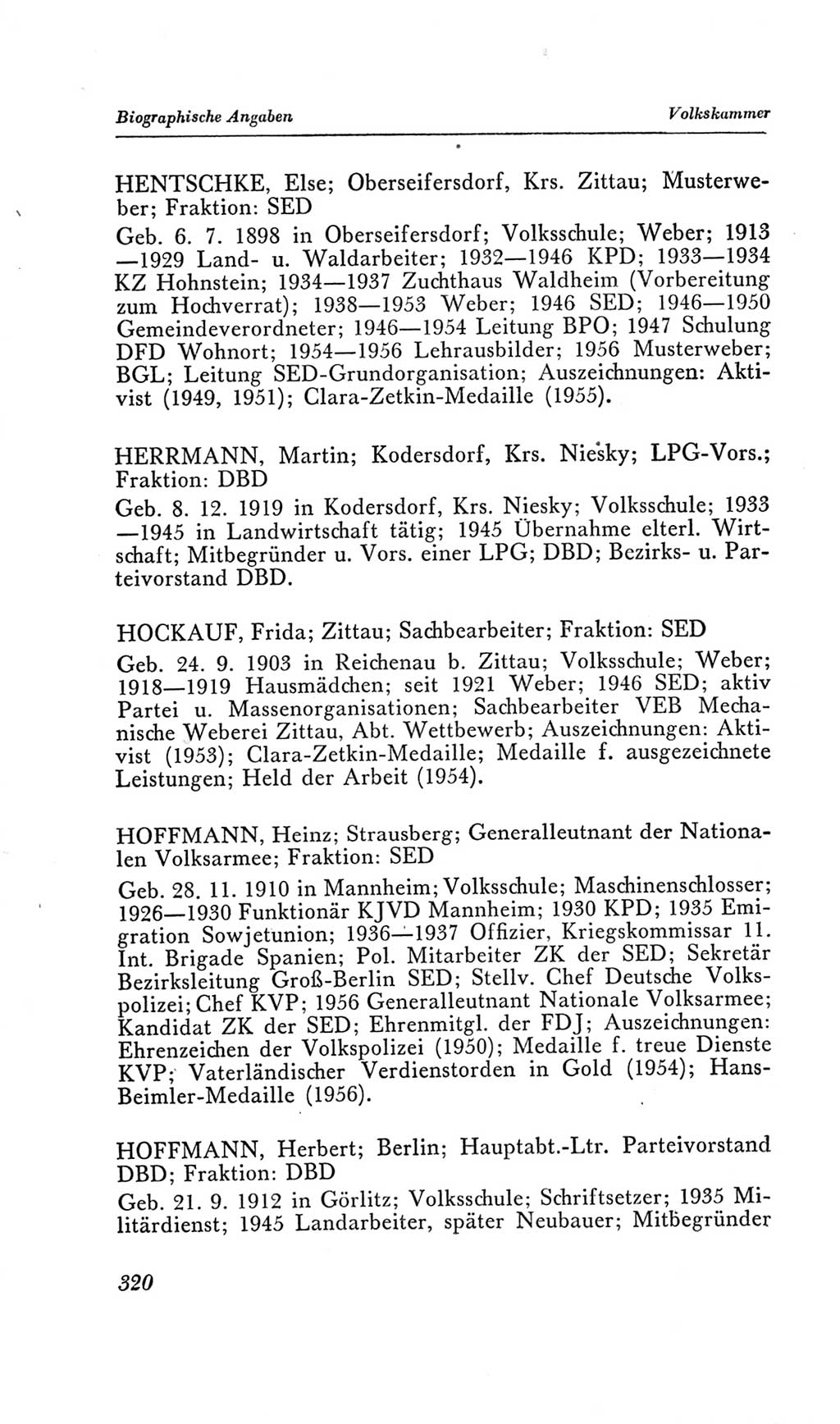 Handbuch der Volkskammer (VK) der Deutschen Demokratischen Republik (DDR), 2. Wahlperiode 1954-1958, Seite 320 (Hdb. VK. DDR, 2. WP. 1954-1958, S. 320)