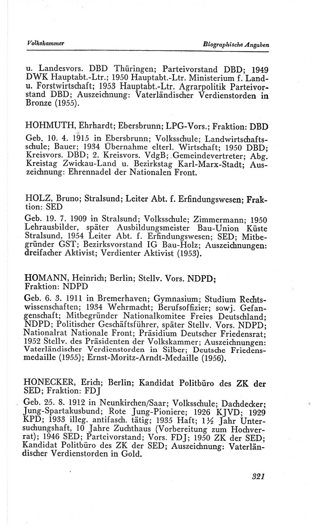 Handbuch der Volkskammer (VK) der Deutschen Demokratischen Republik (DDR), 2. Wahlperiode 1954-1958, Seite 321 (Hdb. VK. DDR, 2. WP. 1954-1958, S. 321)