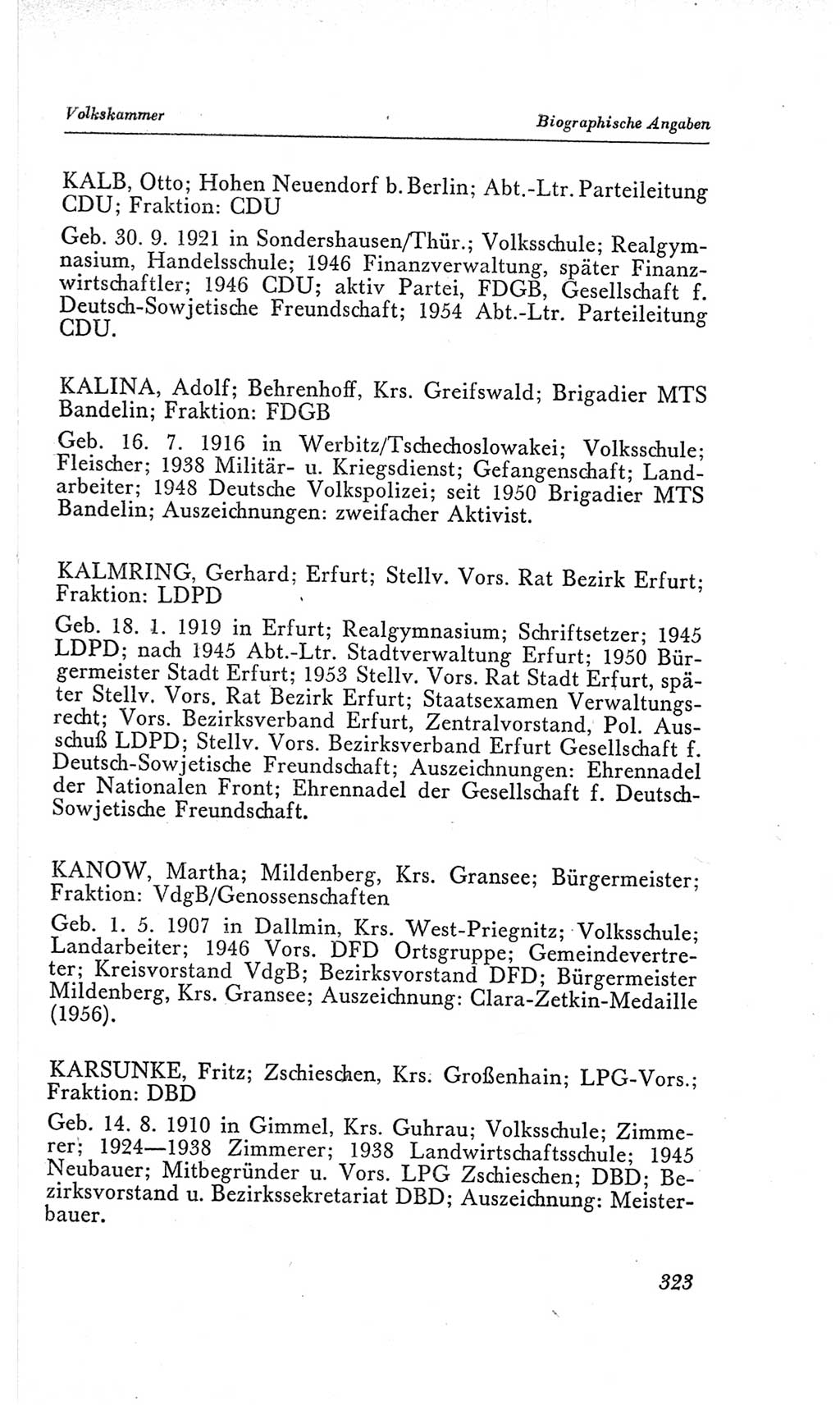 Handbuch der Volkskammer (VK) der Deutschen Demokratischen Republik (DDR), 2. Wahlperiode 1954-1958, Seite 323 (Hdb. VK. DDR, 2. WP. 1954-1958, S. 323)