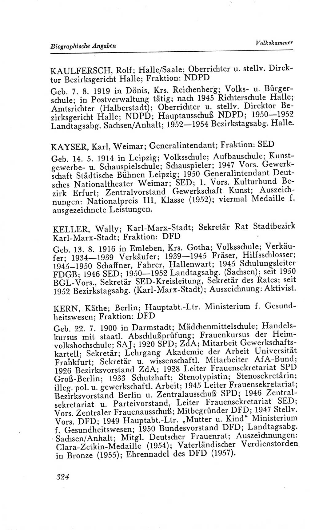 Handbuch der Volkskammer (VK) der Deutschen Demokratischen Republik (DDR), 2. Wahlperiode 1954-1958, Seite 324 (Hdb. VK. DDR, 2. WP. 1954-1958, S. 324)