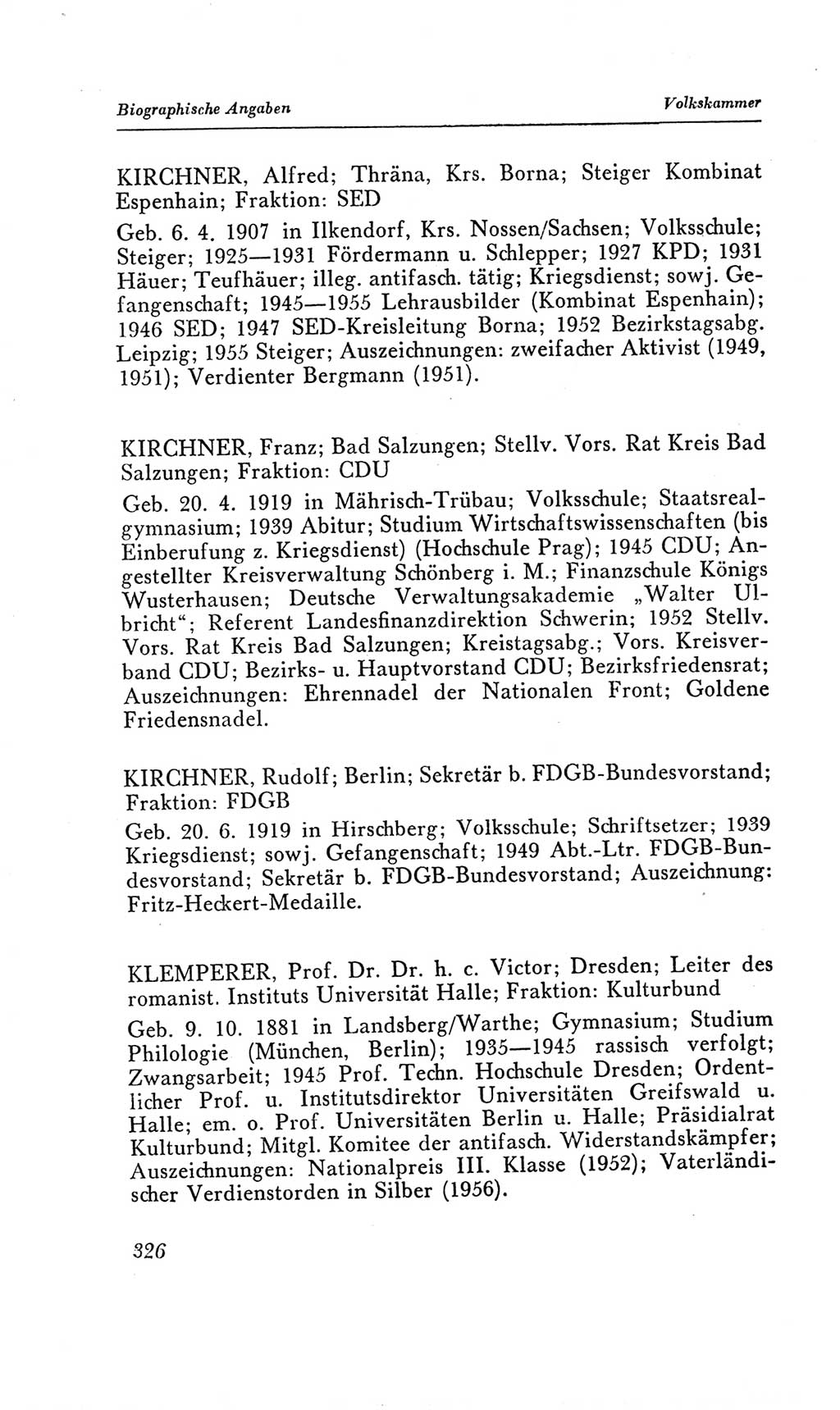 Handbuch der Volkskammer (VK) der Deutschen Demokratischen Republik (DDR), 2. Wahlperiode 1954-1958, Seite 326 (Hdb. VK. DDR, 2. WP. 1954-1958, S. 326)