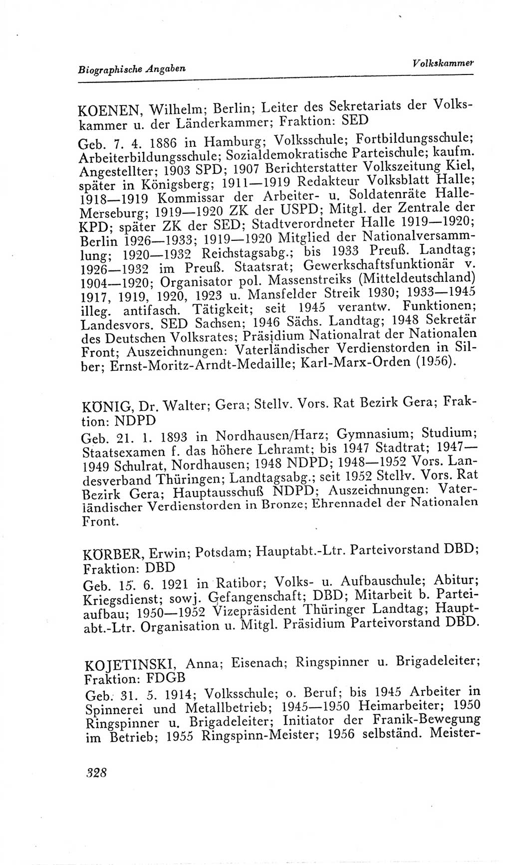 Handbuch der Volkskammer (VK) der Deutschen Demokratischen Republik (DDR), 2. Wahlperiode 1954-1958, Seite 328 (Hdb. VK. DDR, 2. WP. 1954-1958, S. 328)