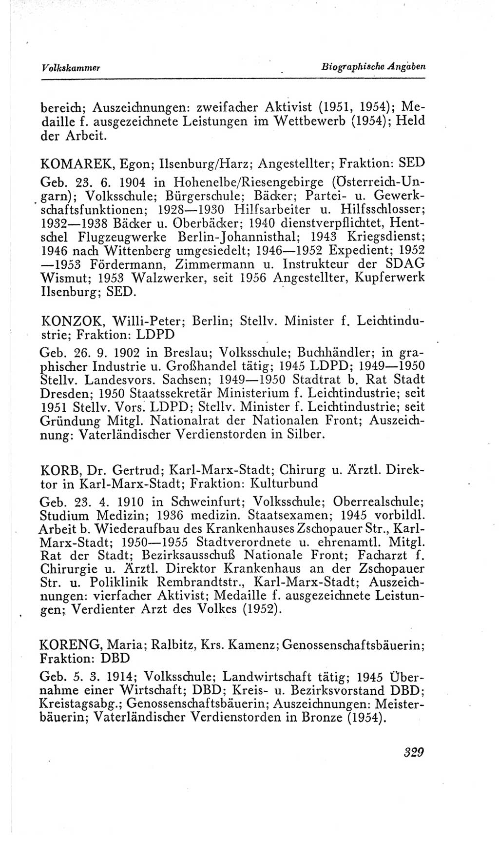 Handbuch der Volkskammer (VK) der Deutschen Demokratischen Republik (DDR), 2. Wahlperiode 1954-1958, Seite 329 (Hdb. VK. DDR, 2. WP. 1954-1958, S. 329)
