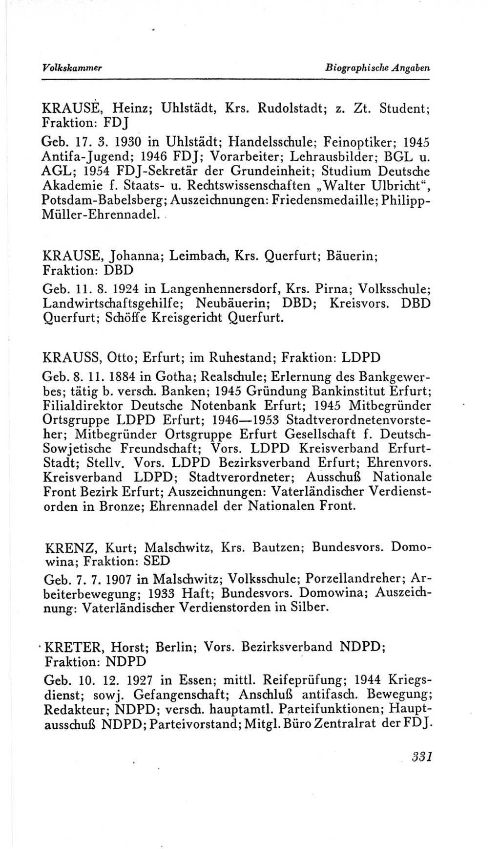 Handbuch der Volkskammer (VK) der Deutschen Demokratischen Republik (DDR), 2. Wahlperiode 1954-1958, Seite 331 (Hdb. VK. DDR, 2. WP. 1954-1958, S. 331)
