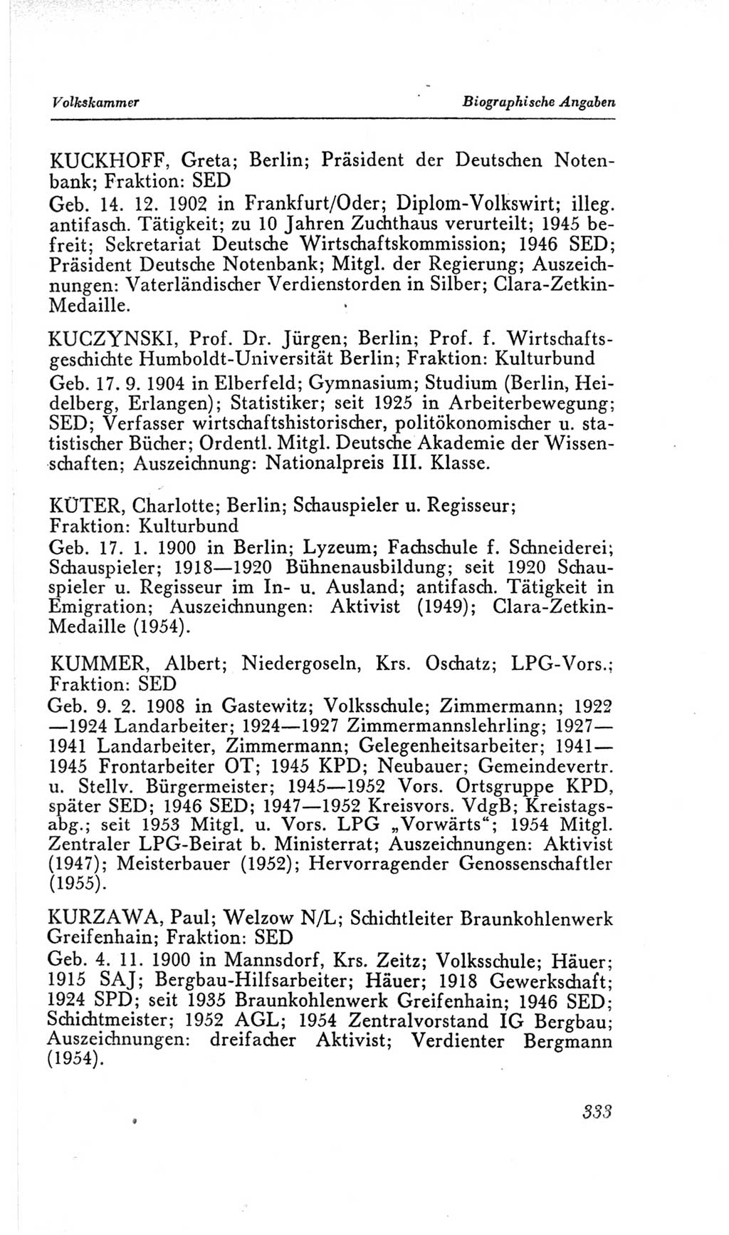 Handbuch der Volkskammer (VK) der Deutschen Demokratischen Republik (DDR), 2. Wahlperiode 1954-1958, Seite 333 (Hdb. VK. DDR, 2. WP. 1954-1958, S. 333)