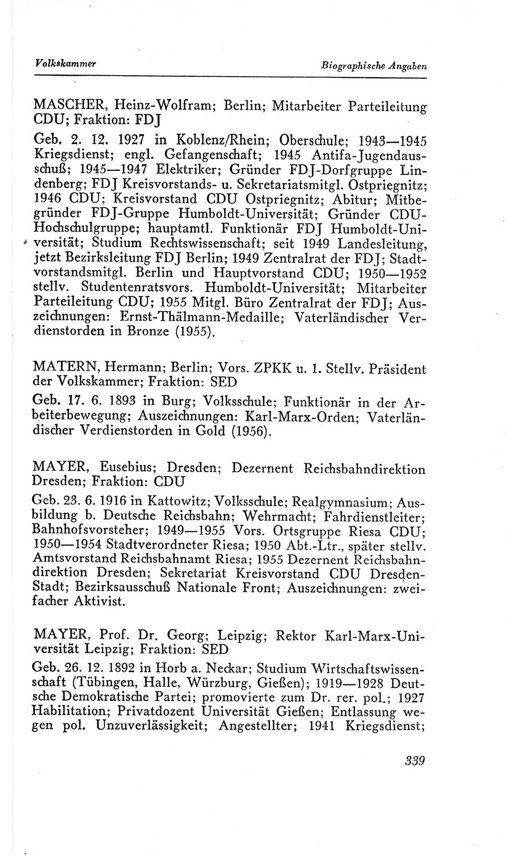Handbuch der Volkskammer (VK) der Deutschen Demokratischen Republik (DDR), 2. Wahlperiode 1954-1958, Seite 339 (Hdb. VK. DDR, 2. WP. 1954-1958, S. 339)