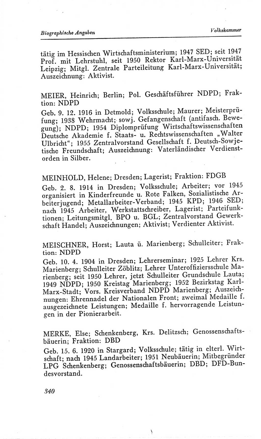 Handbuch der Volkskammer (VK) der Deutschen Demokratischen Republik (DDR), 2. Wahlperiode 1954-1958, Seite 340 (Hdb. VK. DDR, 2. WP. 1954-1958, S. 340)