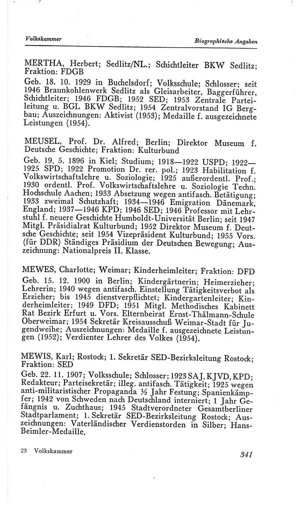 Handbuch der Volkskammer (VK) der Deutschen Demokratischen Republik (DDR), 2. Wahlperiode 1954-1958, Seite 341 (Hdb. VK. DDR, 2. WP. 1954-1958, S. 341)