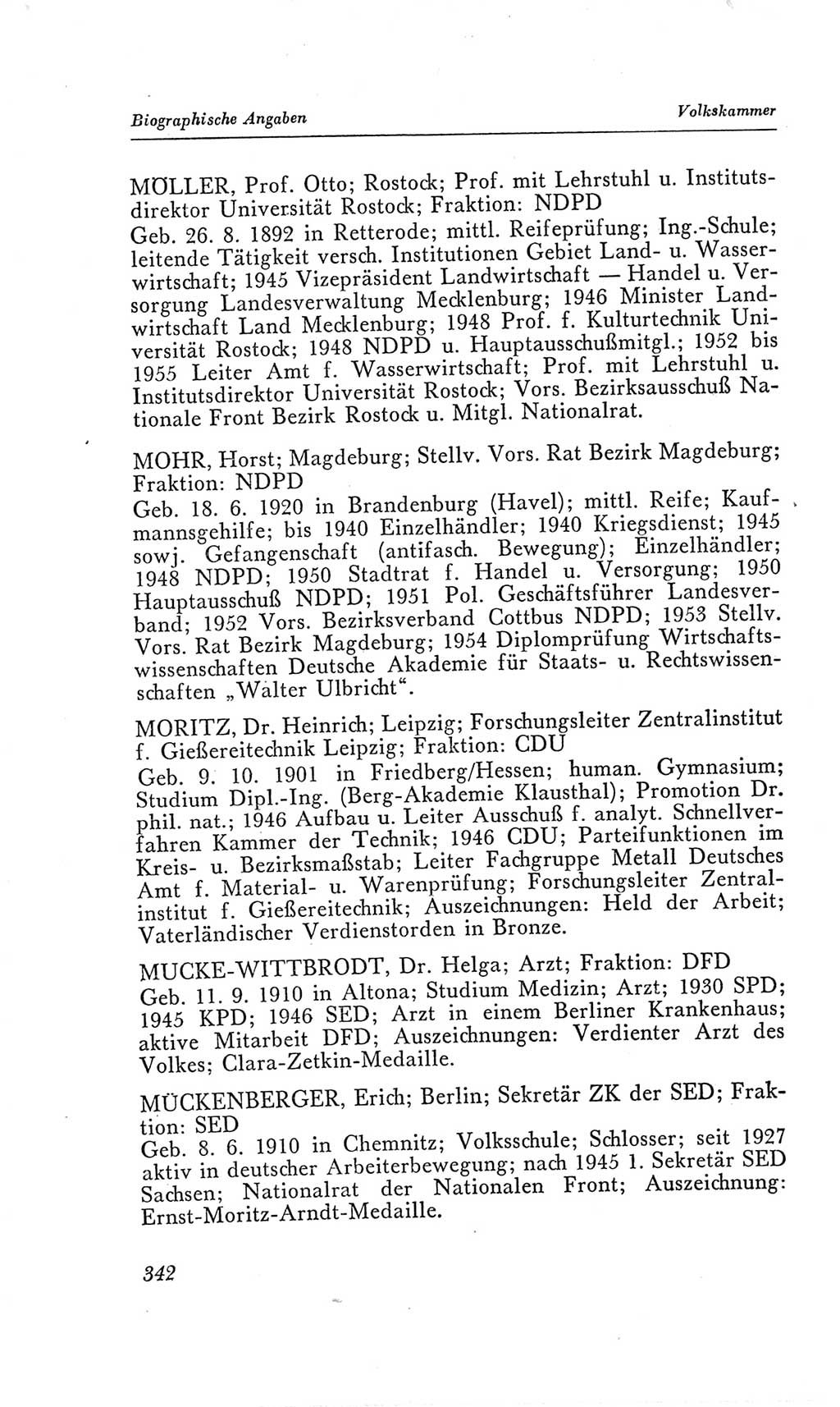 Handbuch der Volkskammer (VK) der Deutschen Demokratischen Republik (DDR), 2. Wahlperiode 1954-1958, Seite 342 (Hdb. VK. DDR, 2. WP. 1954-1958, S. 342)